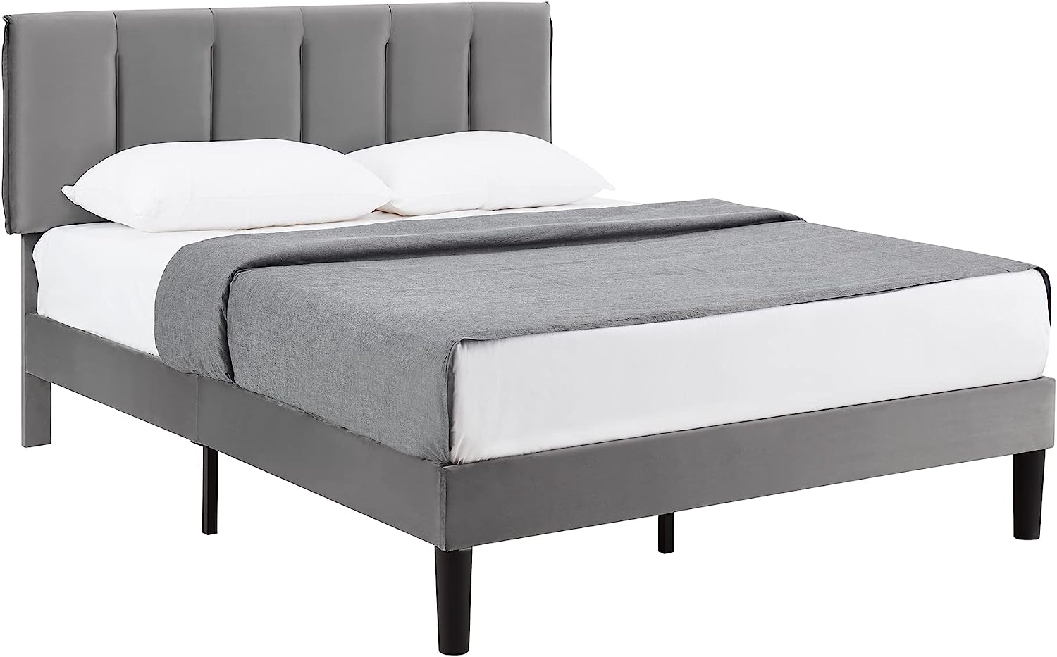 VECELO Modern Upholstered Platform Bedframe, Adjustable Headboard