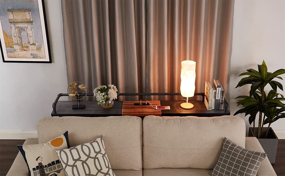 VECELO Extra Long Console/Sofa Table with Charging Station&Power Outle