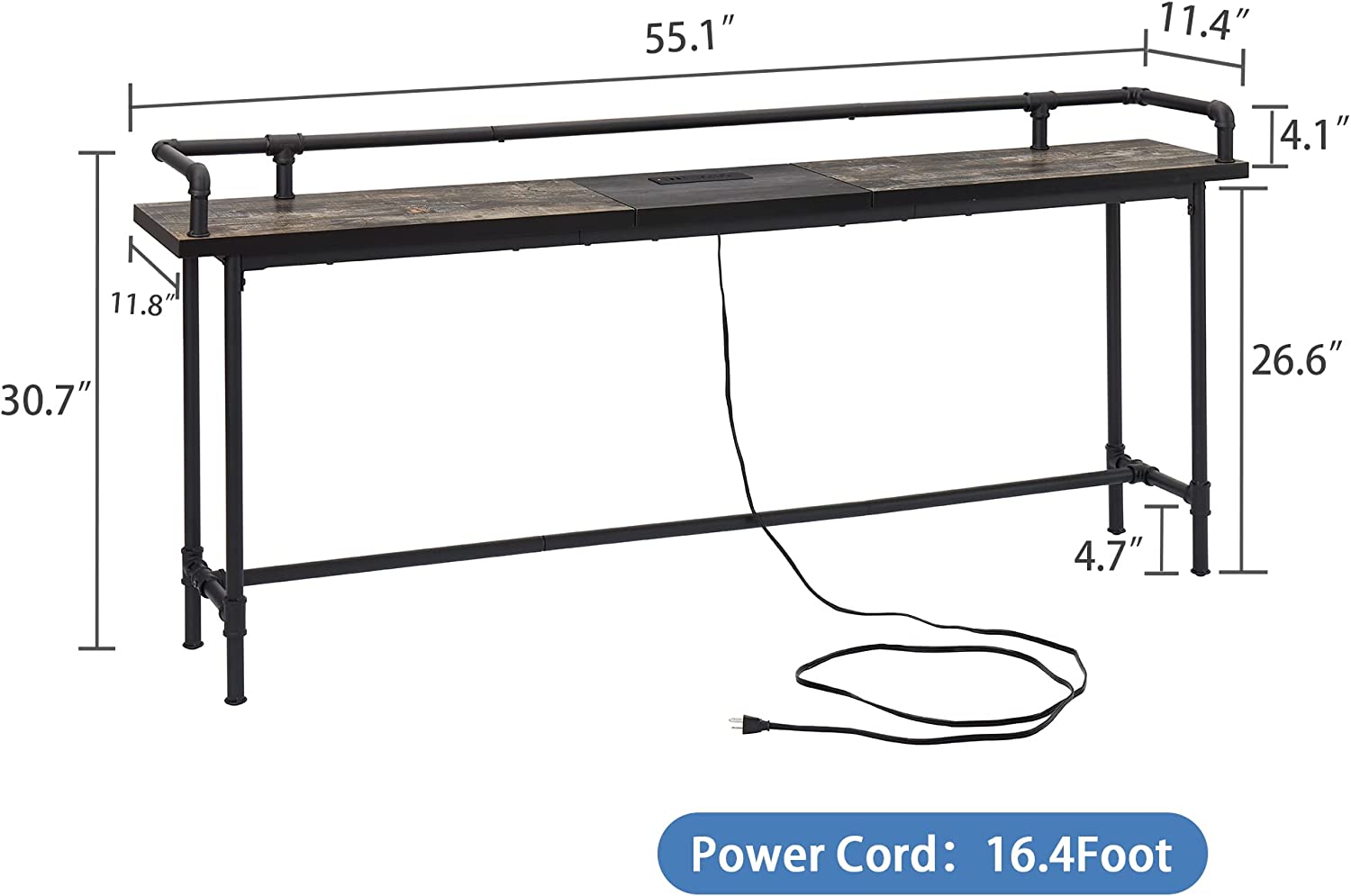 VECELO Extra Long Console/Sofa Table with Charging Station&Power Outle