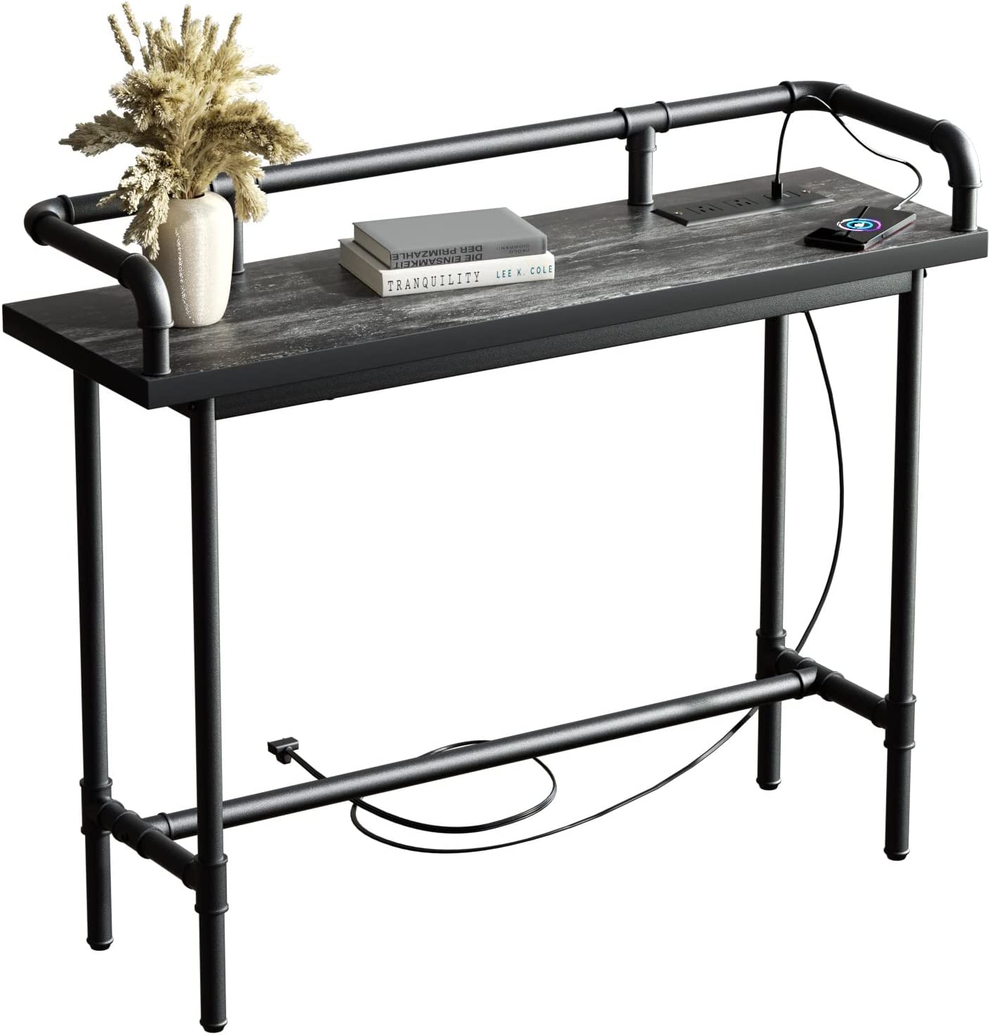 VECELO Extra Long Console/Sofa Table with Charging Station&Power Outle