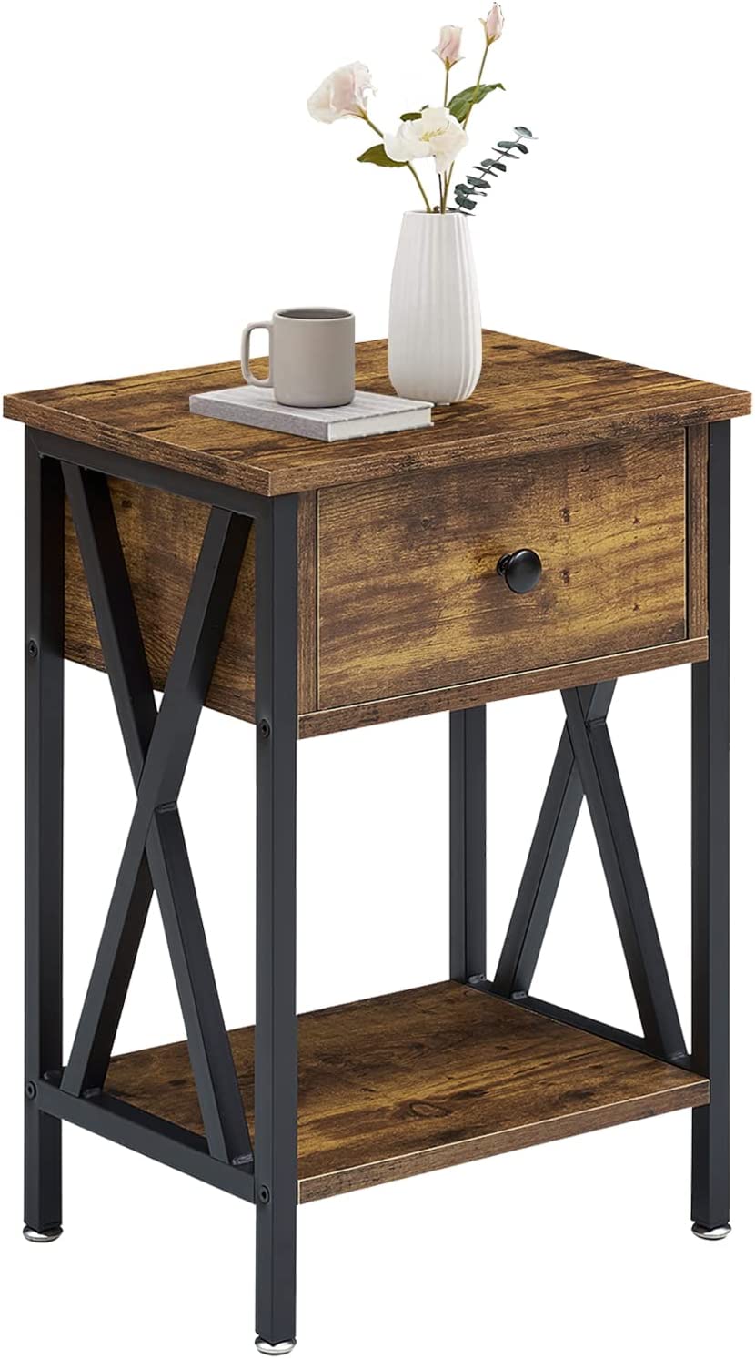 Versatile Nightstands X-Design Side End Table with Bin Drawer