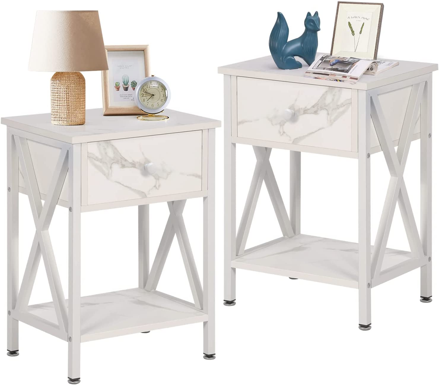 Versatile Nightstands X-Design Side End Table with Bin Drawer