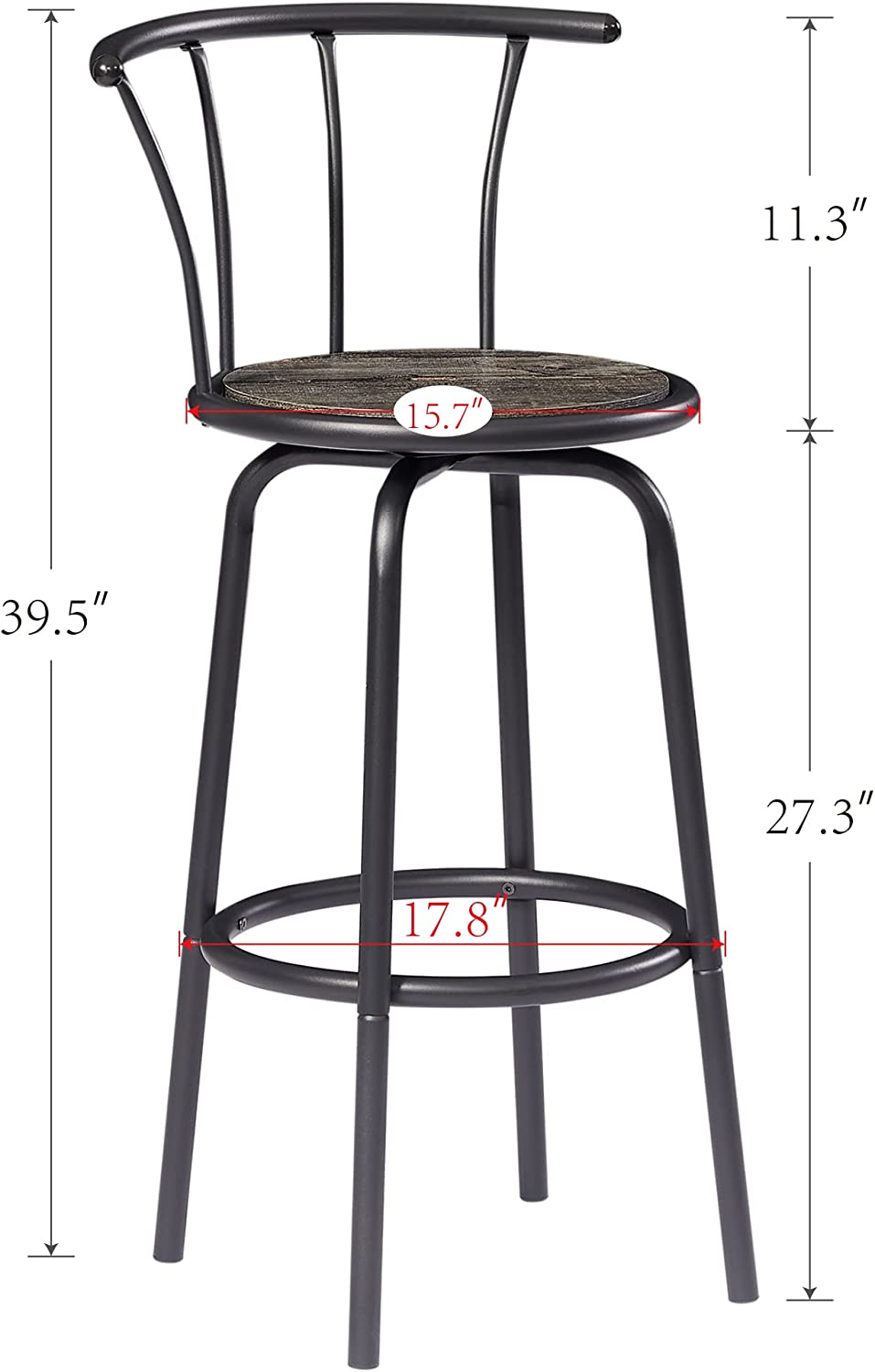 VECELO 27.3 Inch Bar Stools Set of 2 with Back Metal