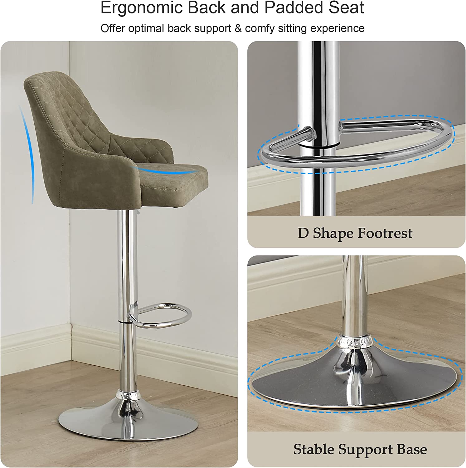VECELO Adjustable Bar Stools with Back, Bar Height Stools for Kitchen Counter