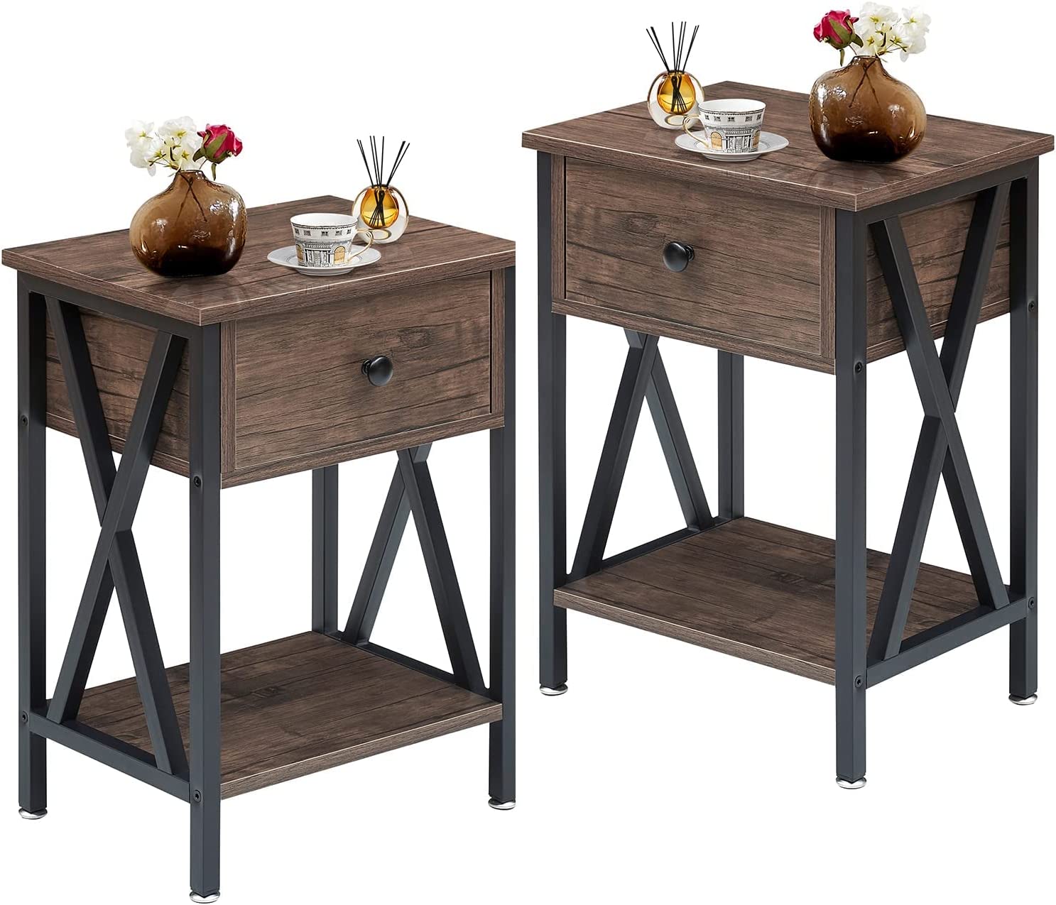 Versatile Nightstands X-Design Side End Table with Bin Drawer