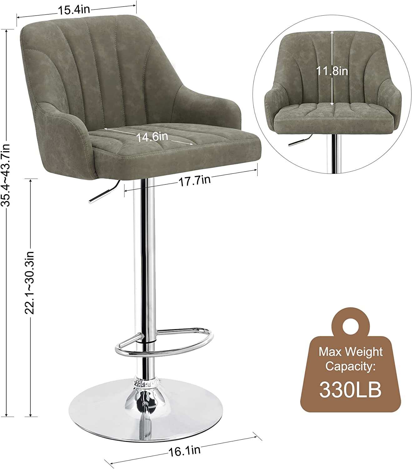 VECELO Adjustable Counter Height Bar Stools with Back and Arm Stools Set of 2 - VECELO