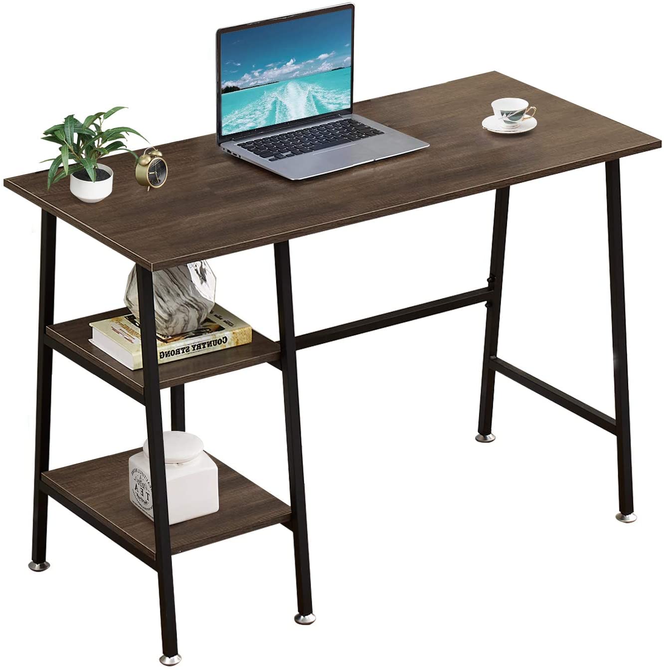 Computer Storage Workstation Study Desk Writing Table with 2 Tier Shelves  for Office and Home