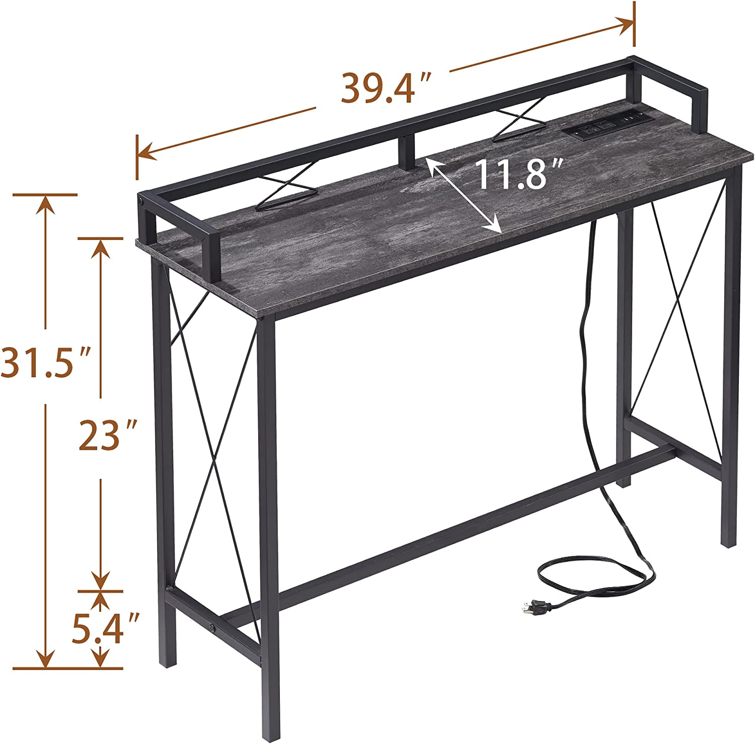 VECELO Extra Long Entryway Narrow Sofa Couch Behind Console Table with Power Outlet & USB Ports