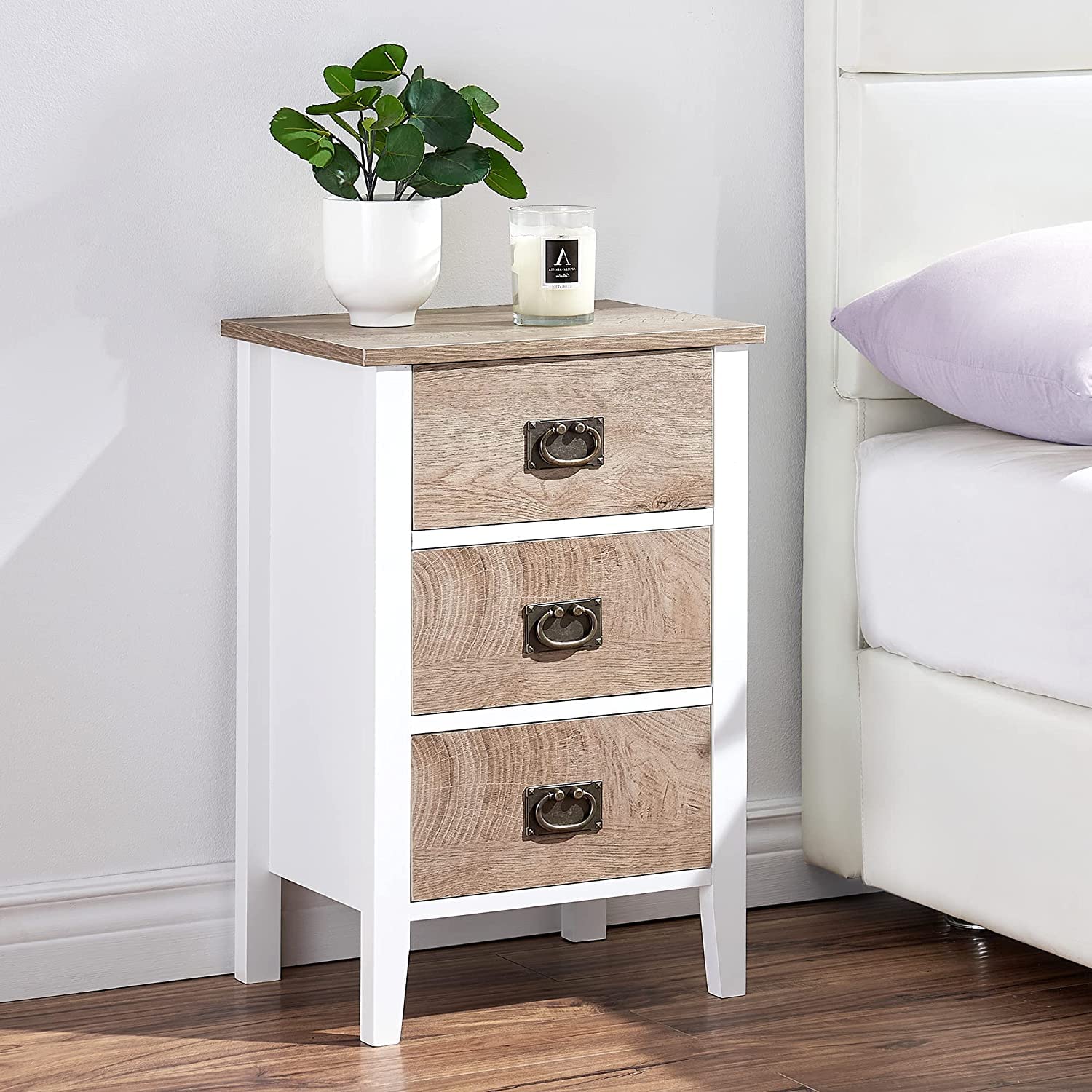 VECELO Modern Nightstands Set of 2, Side End Table with Drawers