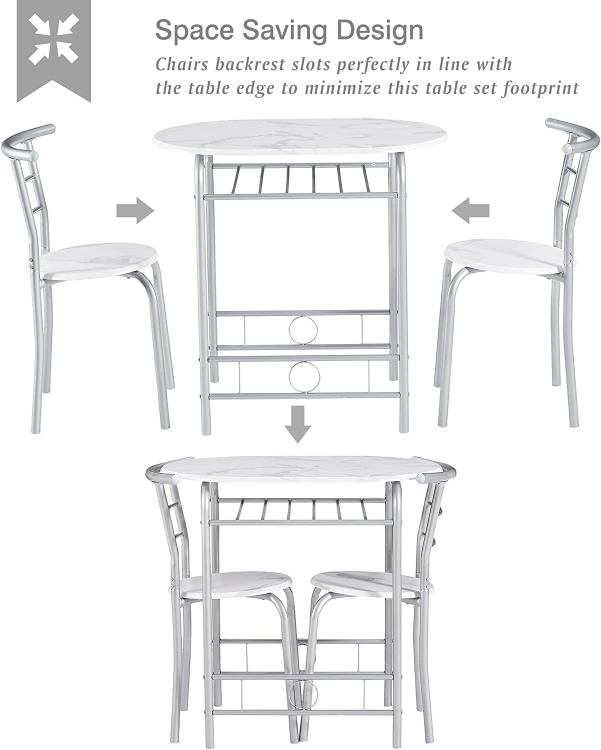 VECELO 3 Piece Wood Round Table & Chair Set with Wine Storage Rack for Dining Room Kitchen Bar Breakfast - VECELO