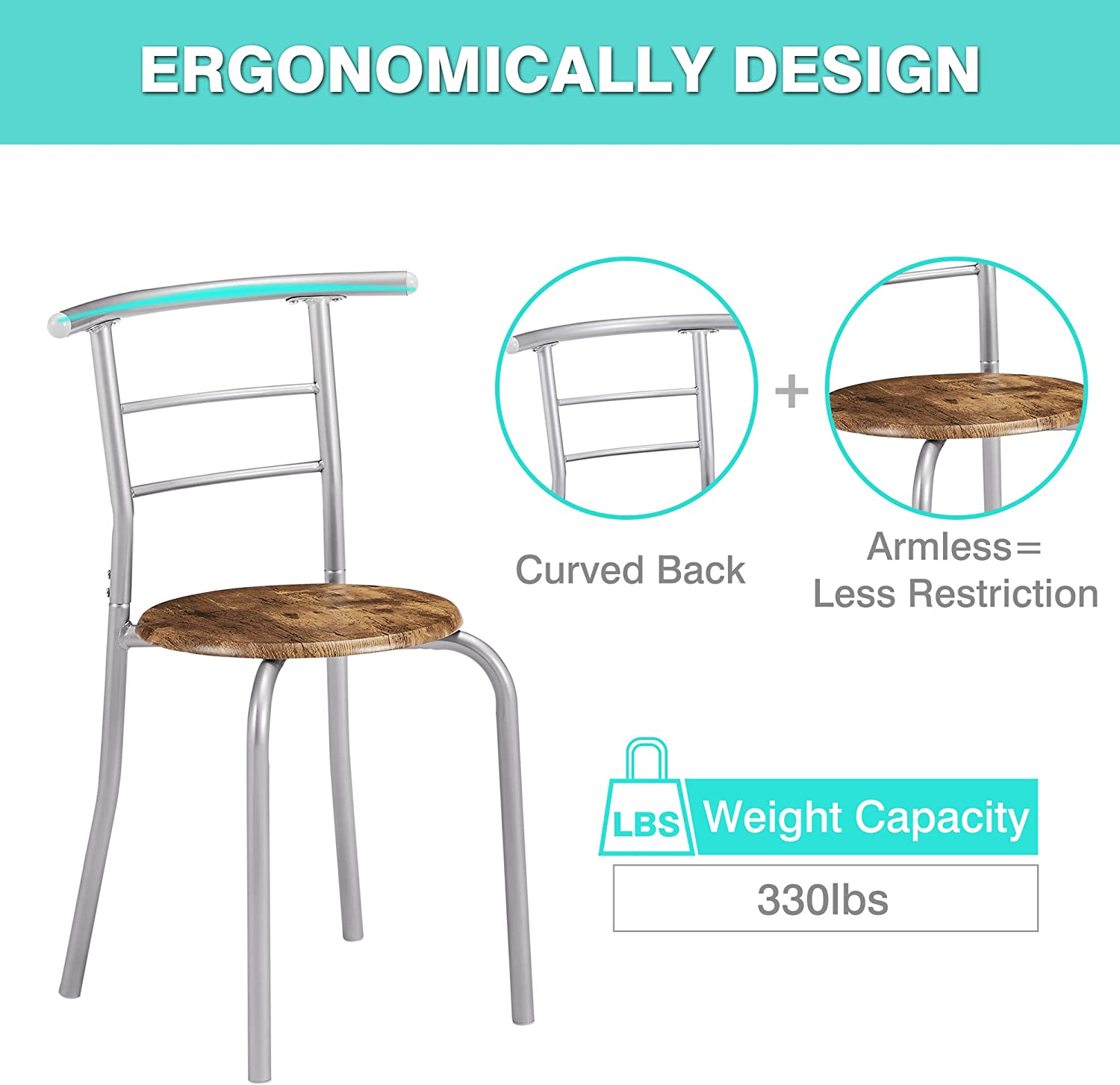 VECELO 3-Piece Dining Table Set/Round Tabletop & Chair for Kitchen - VECELO