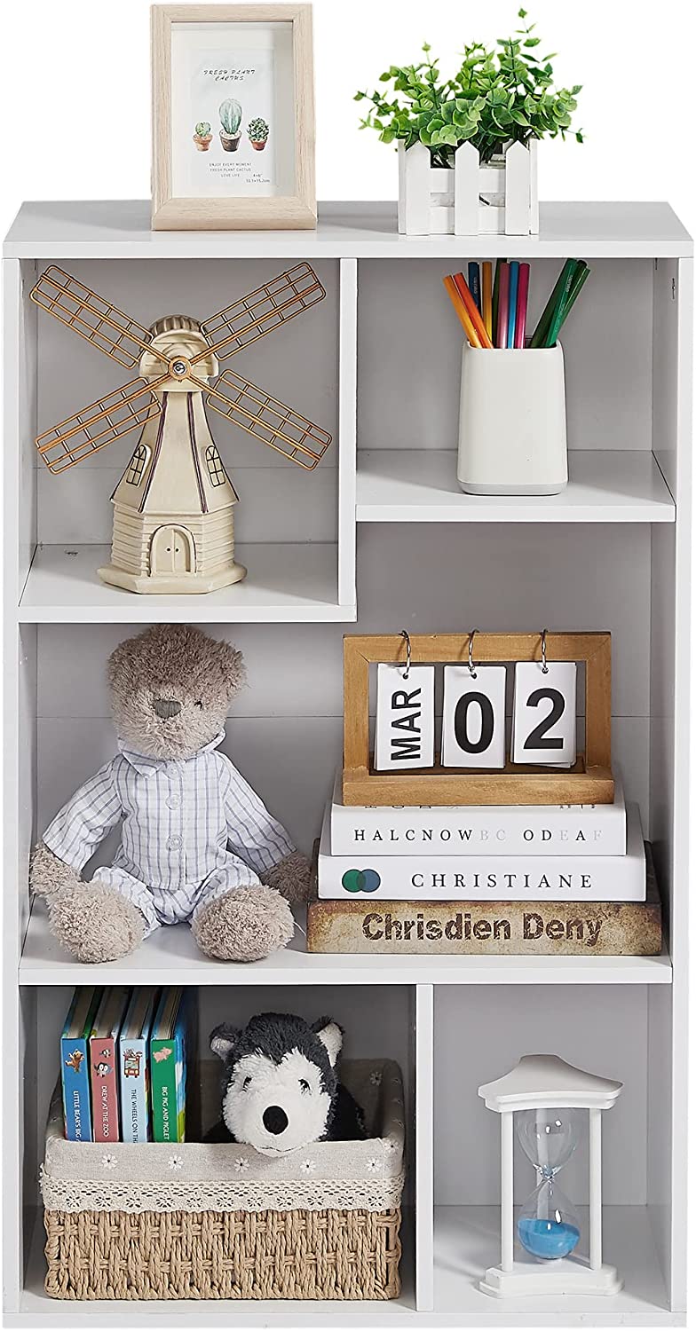 VECELO Modern 3-Tier Small Bookcase, 4 Cube/5 Cube Bookshelf/Storage Organizer