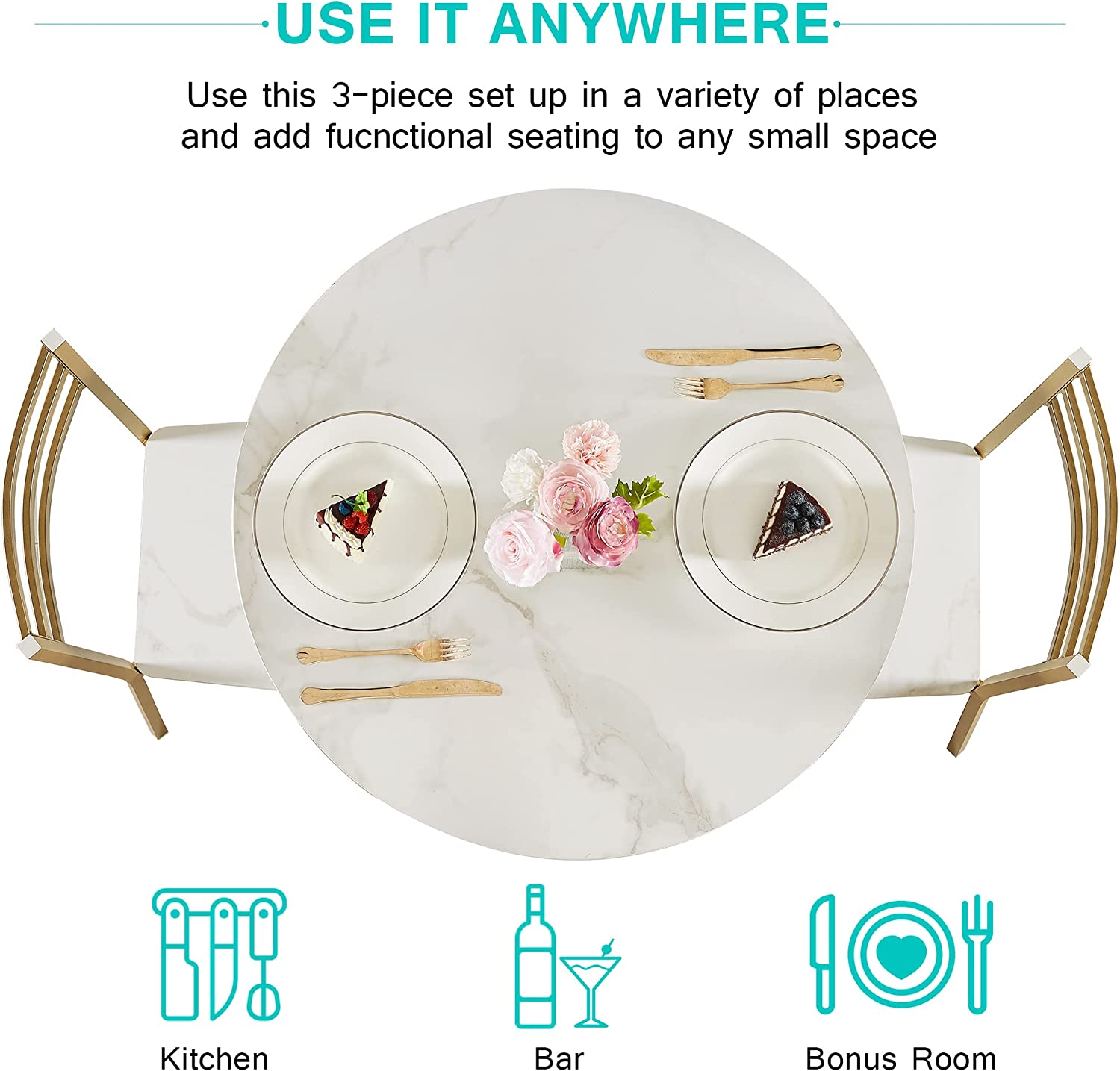 VECELO 3 Piece Kitchen Dining Room Set - VECELO