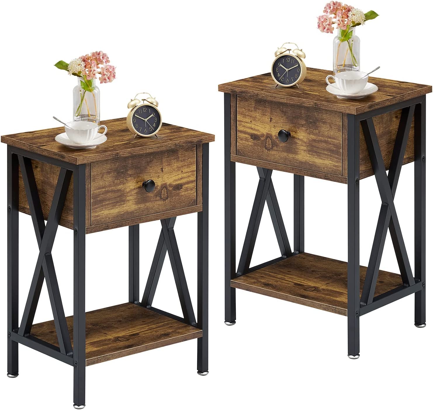 Versatile Nightstands X-Design Side End Table with Bin Drawer