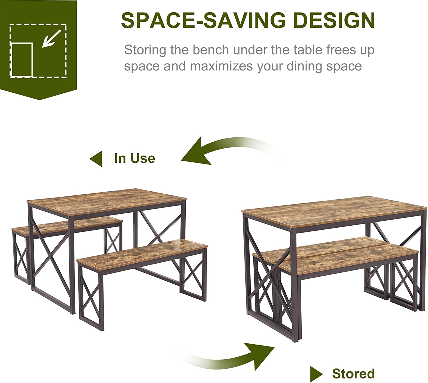 VECELO Kitchen Table with 2 Benches for 4