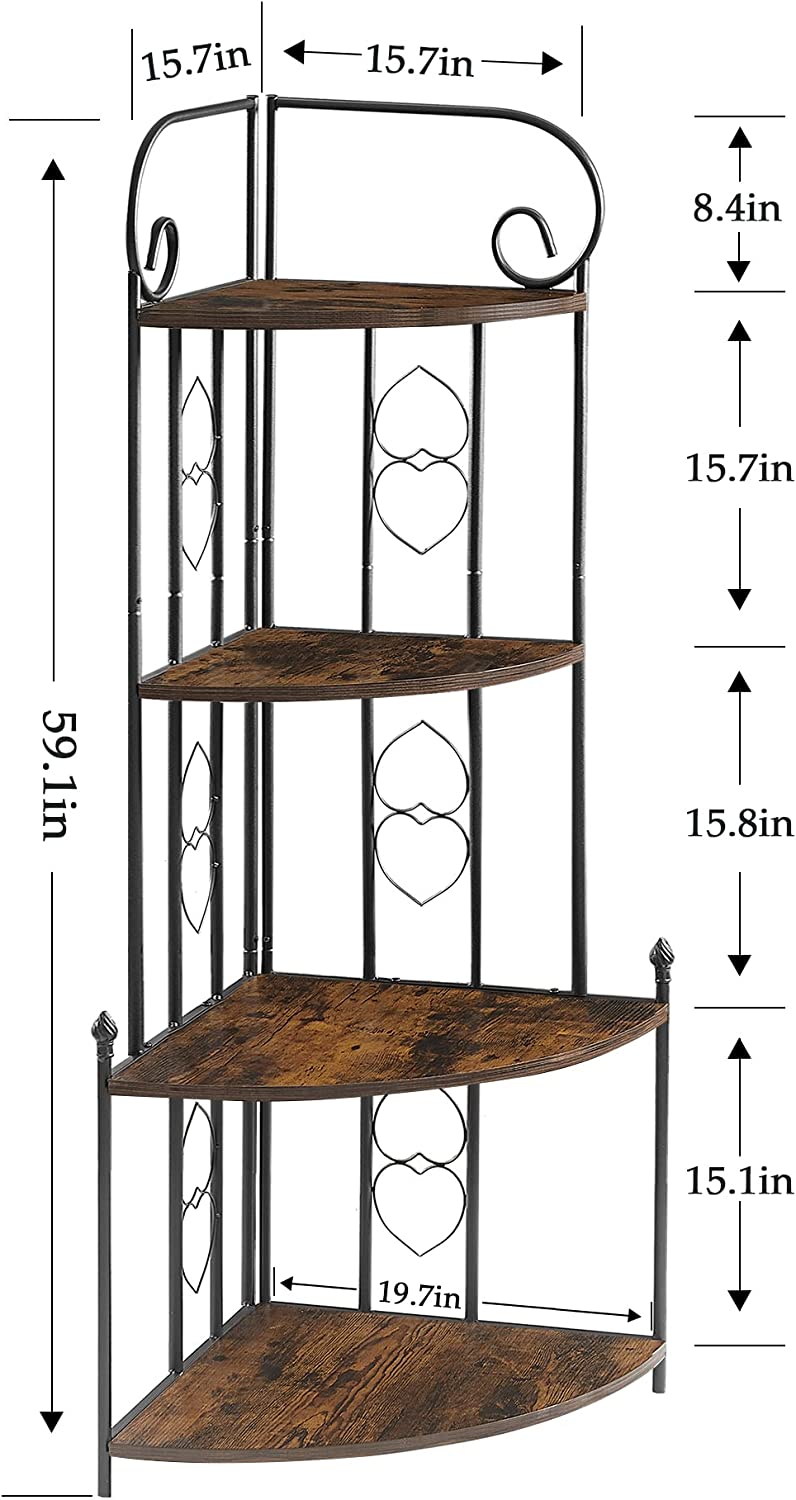 VECELO 4-Tier Ladder Corner Storage Shelf with Metal Frame, Multipurpose Bookshelf Bookcase