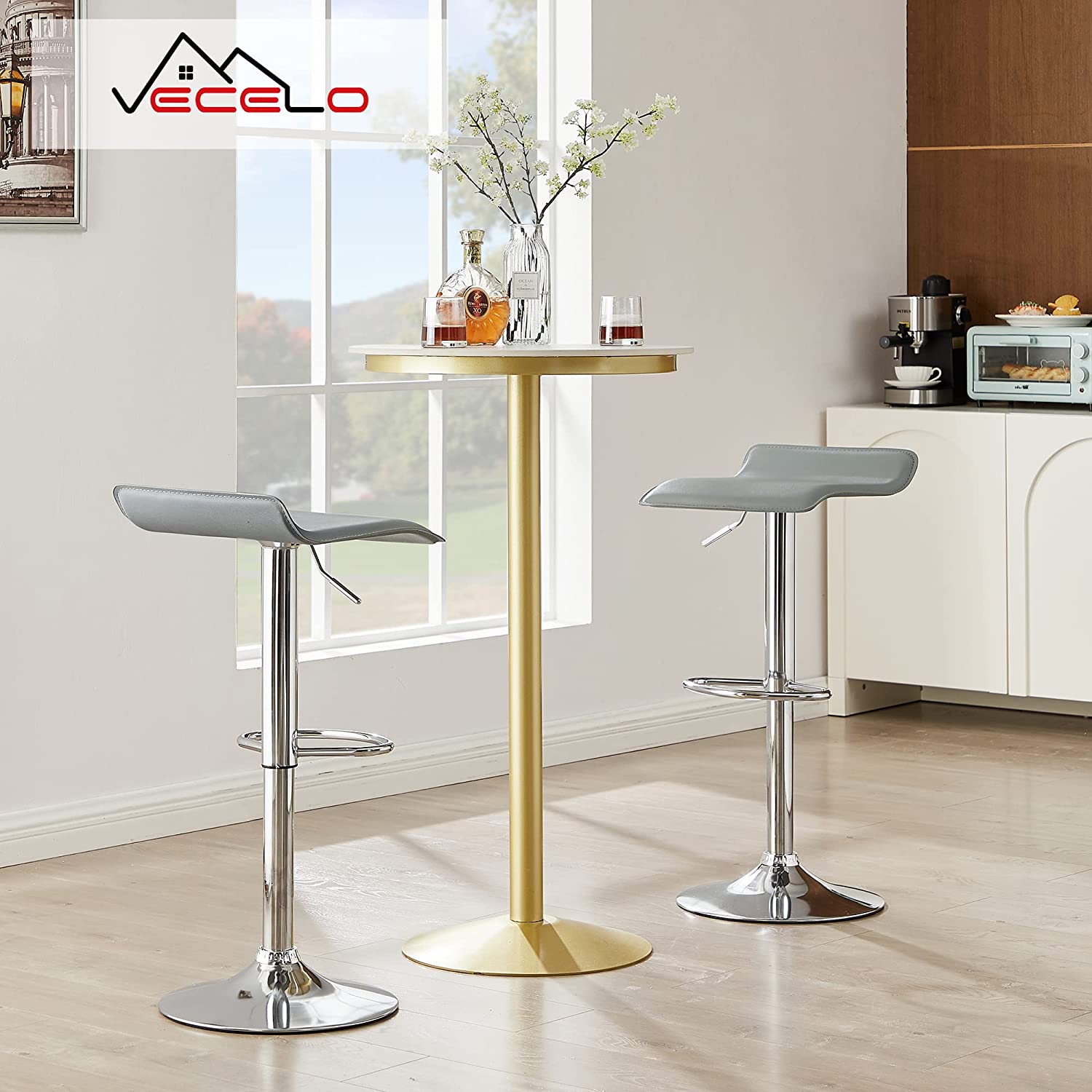 VECELO Counter Height Bar Stools Set of 2, Adjustable Barstools