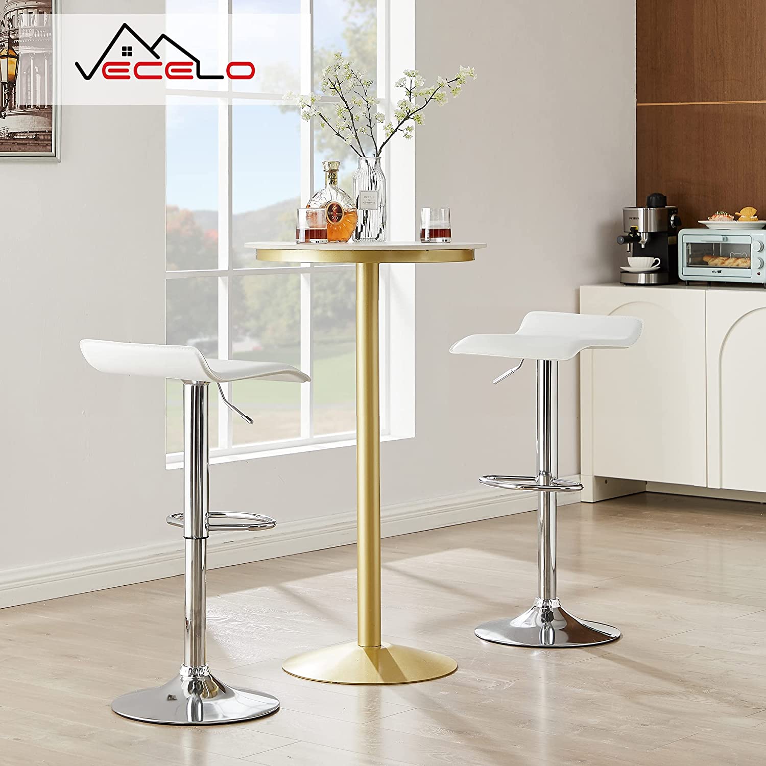 VECELO Counter Height Bar Stools Set of 2, Adjustable Barstools