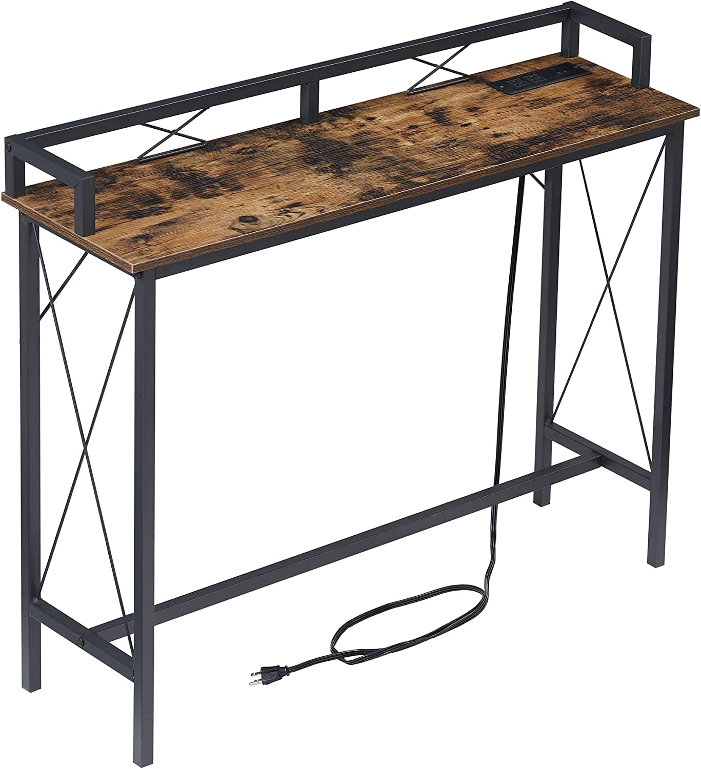 VECELO Extra Long Entryway Narrow Sofa Couch Behind Console Table with Power Outlet & USB Ports