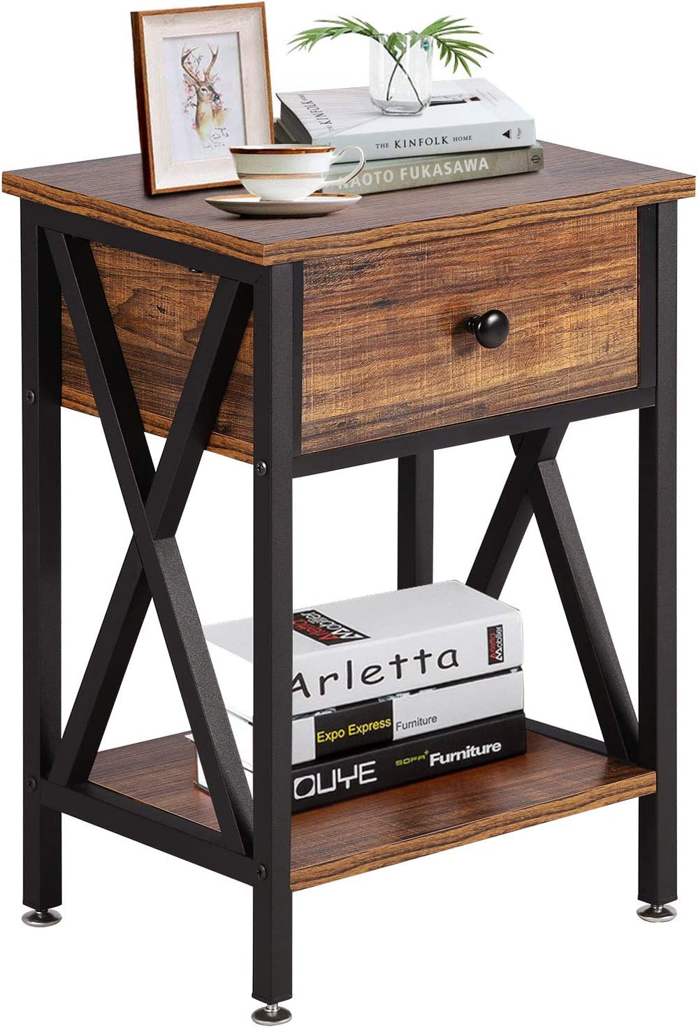 Versatile Nightstands X-Design Side End Table with Bin Drawer