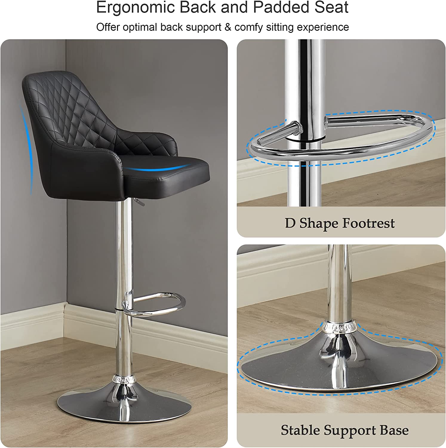 VECELO Adjustable Bar Stools with Back, Bar Height Stools for Kitchen Counter
