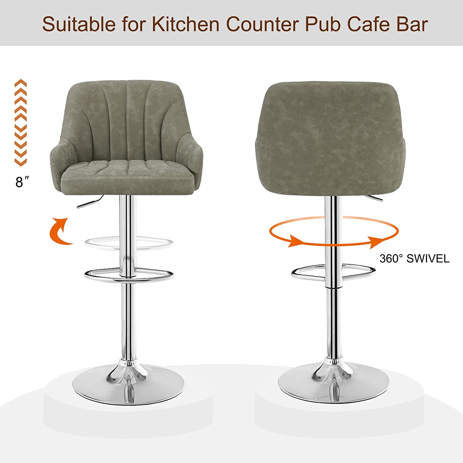 VECELO Adjustable Counter Height Bar Stools with Back and Arm Stools Set of 2 - VECELO