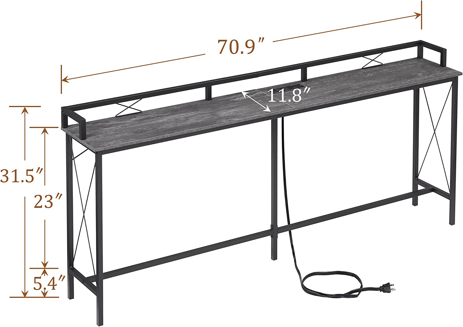 VECELO Extra Long Entryway Narrow Sofa Couch Behind Console Table with Power Outlet & USB Ports