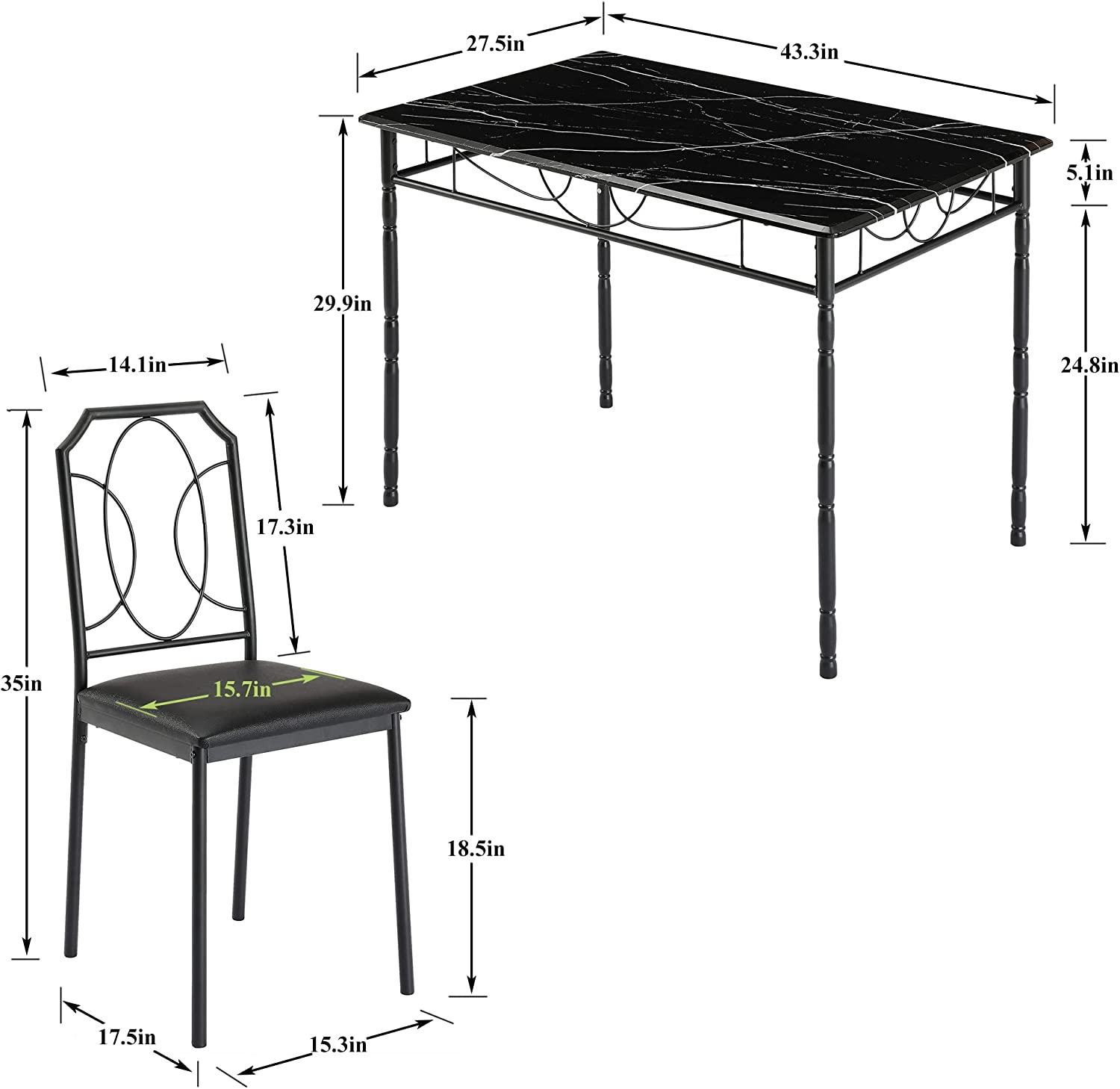 VECELO 5 Pieces Table Sets