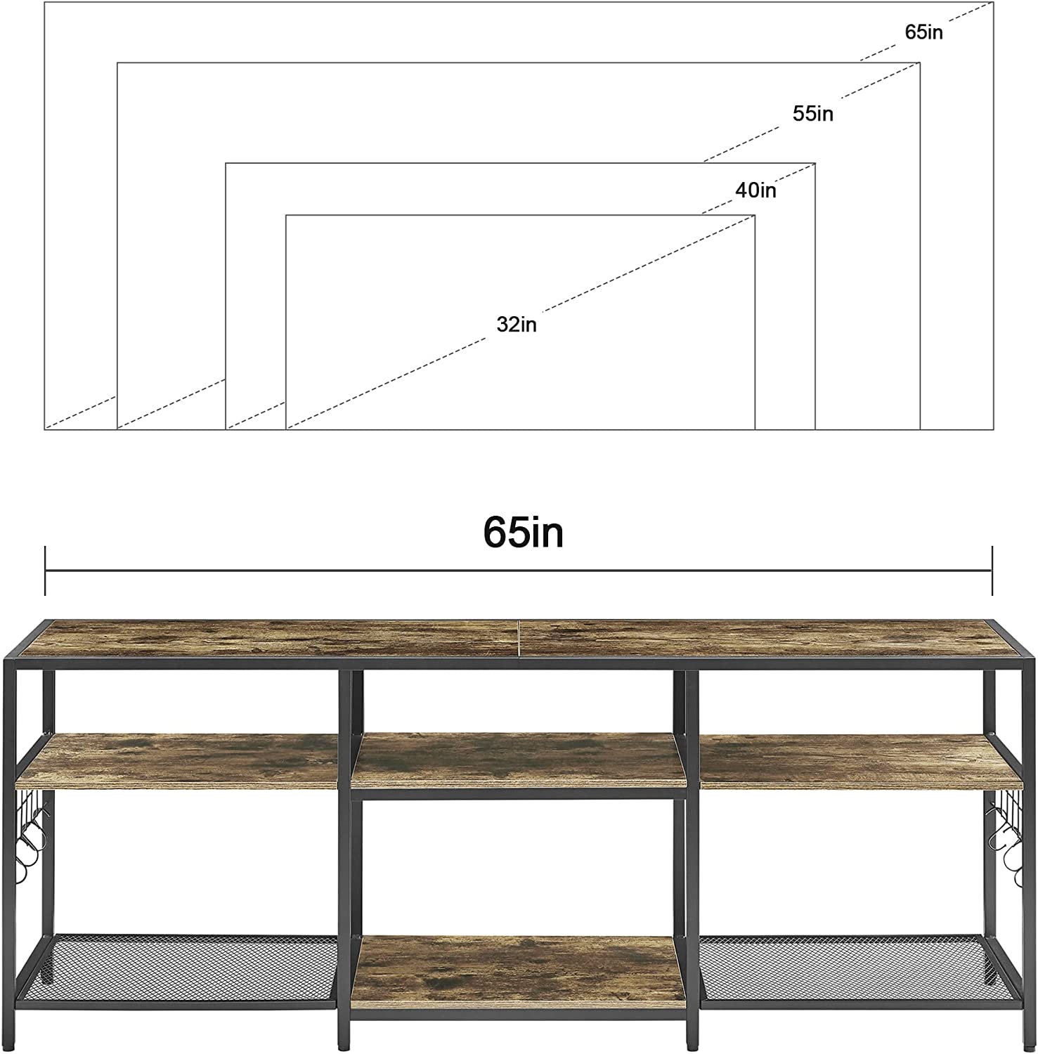 VECELO TV Stand Entertainment Center Media Console with 3-Tier Open Storage Shelves, Cabinet Table for Living Room Brown