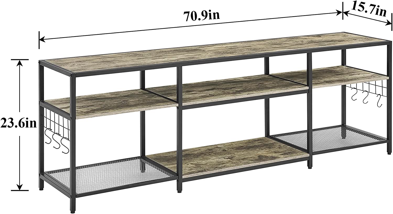 VECELO TV Stand Entertainment Center Media Console with 3-Tier Open Storage Shelves
