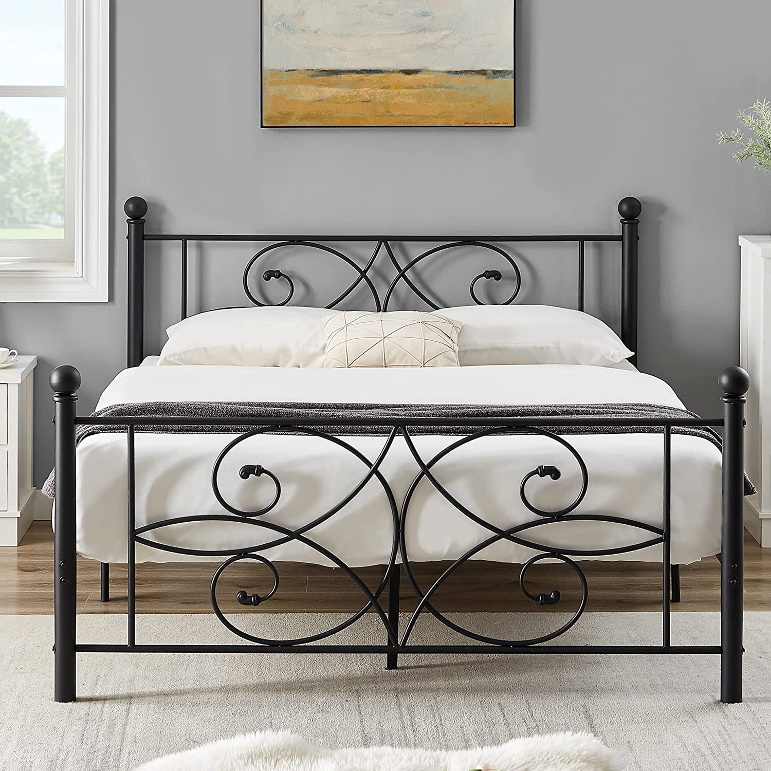 VECELO Metal Bed Frame/Mattress Foundation with Stylish Headboard & Footboard