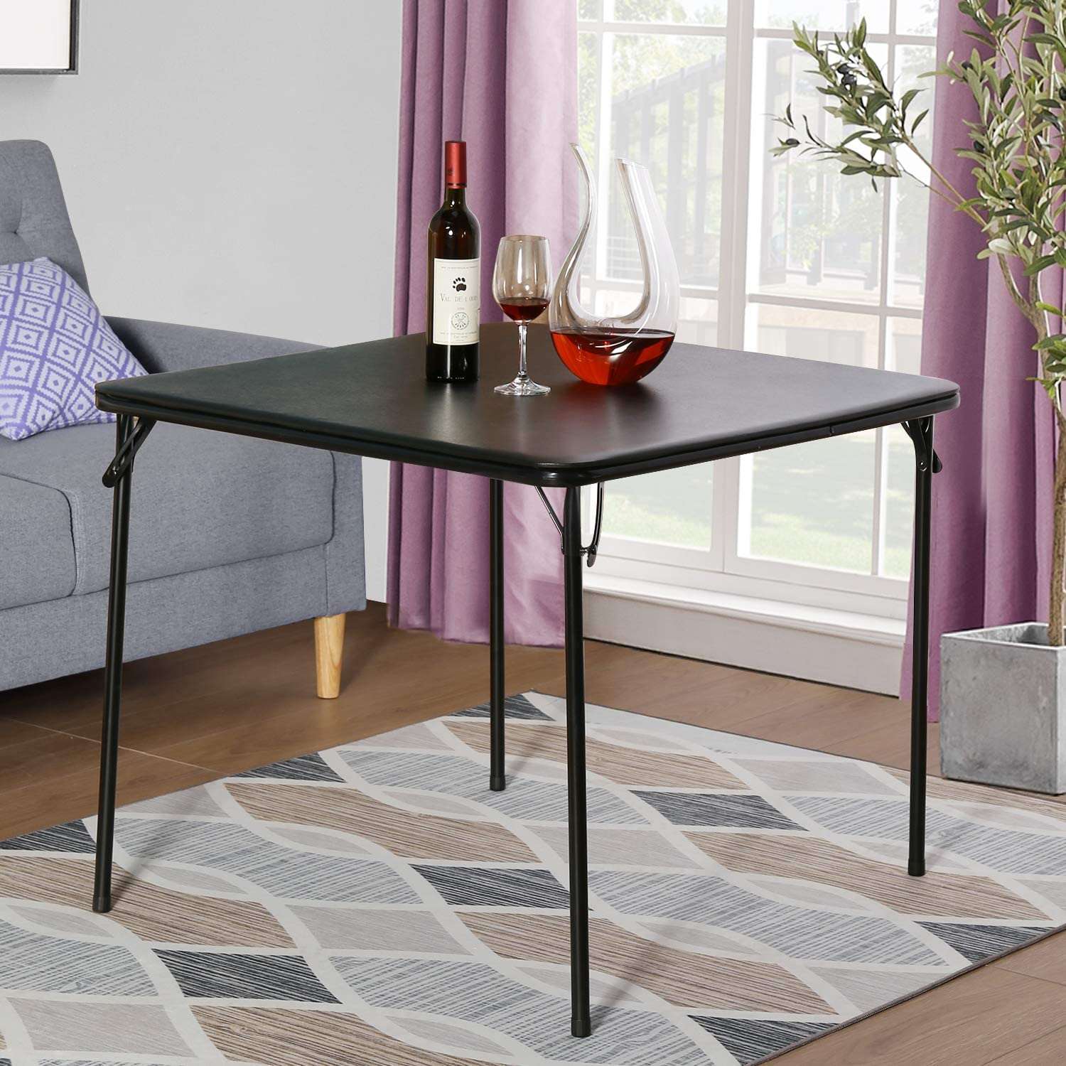 VECELO Square Folding Card Table Black