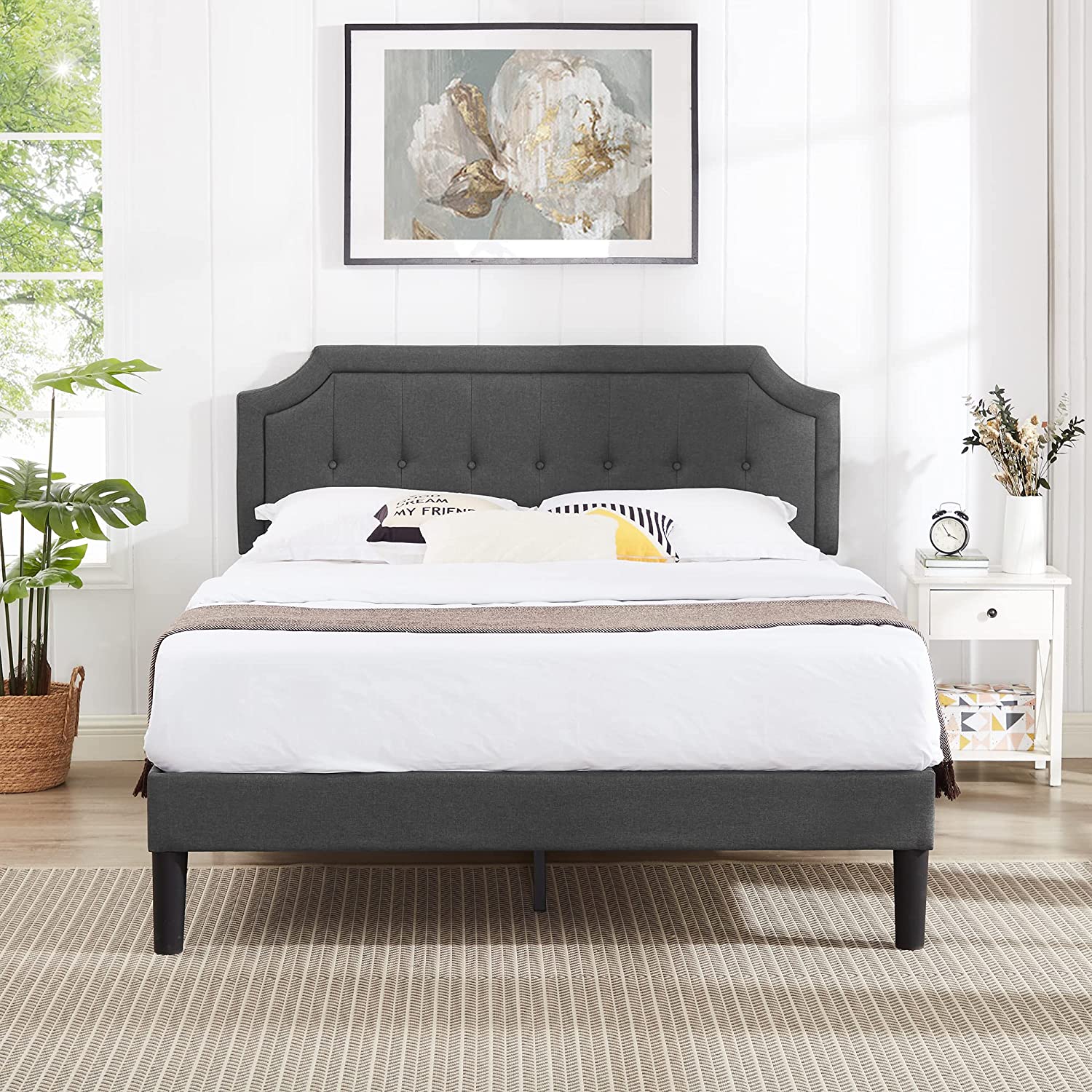 VECELO Premium Upholstered Platform Bed Diamond Stitched Panel Headboard