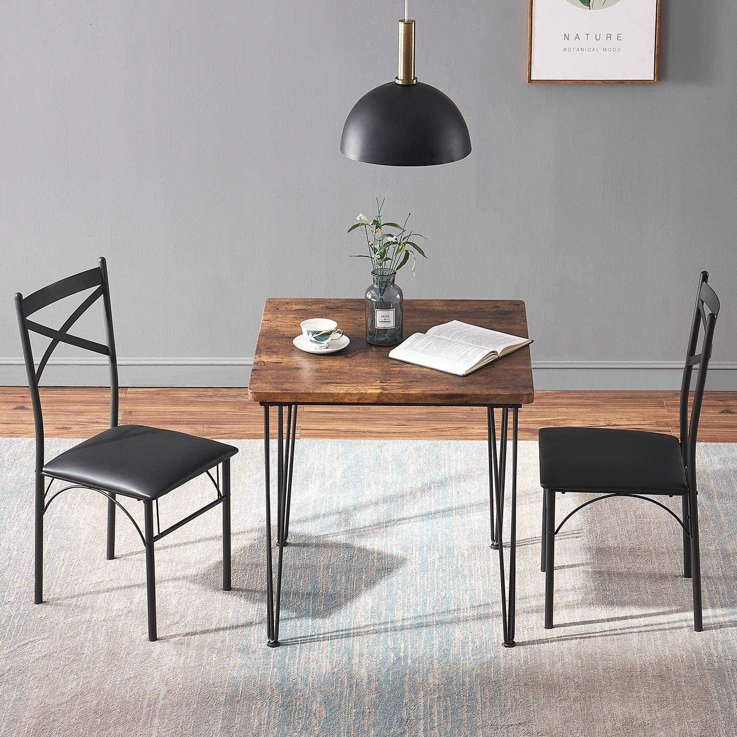 VECELO 3-Piece Kitchen & Dining Table Set for Home Kitchen Breakfast Nook - VECELO