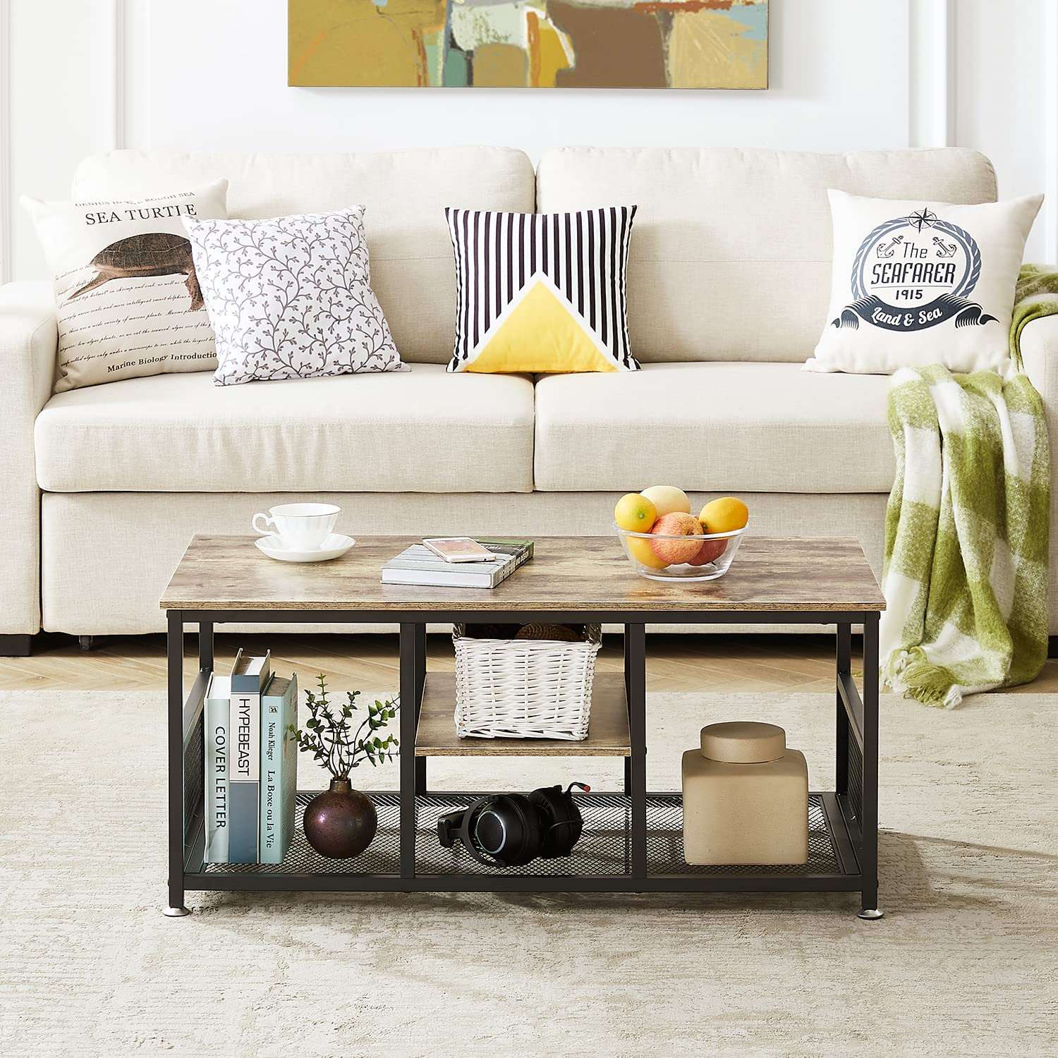 VECELO 39.4 Inch TV Stand/Coffee Table with Storage and Mesh Shelf for Living Room - VECELO