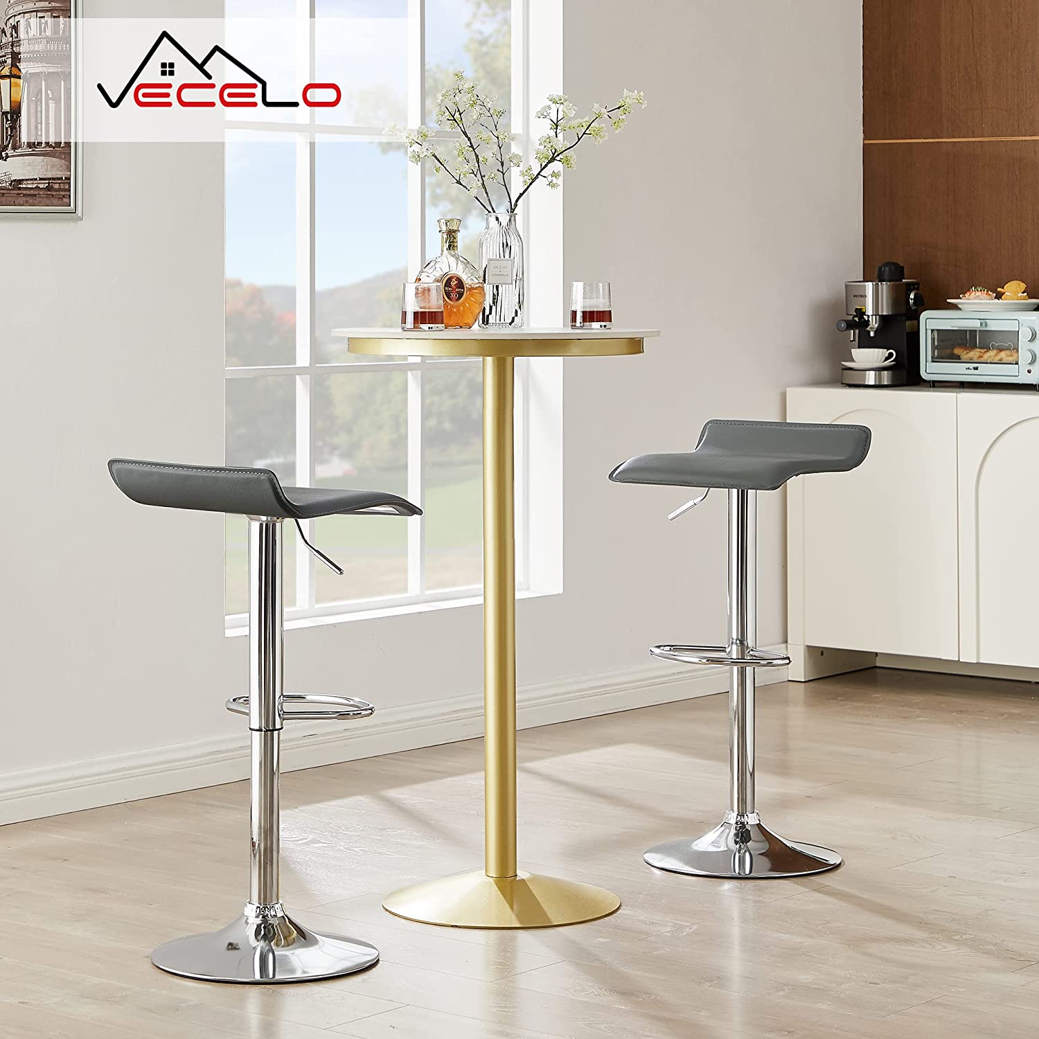 VECELO Counter Height Bar Stools Set of 2, Adjustable Barstools