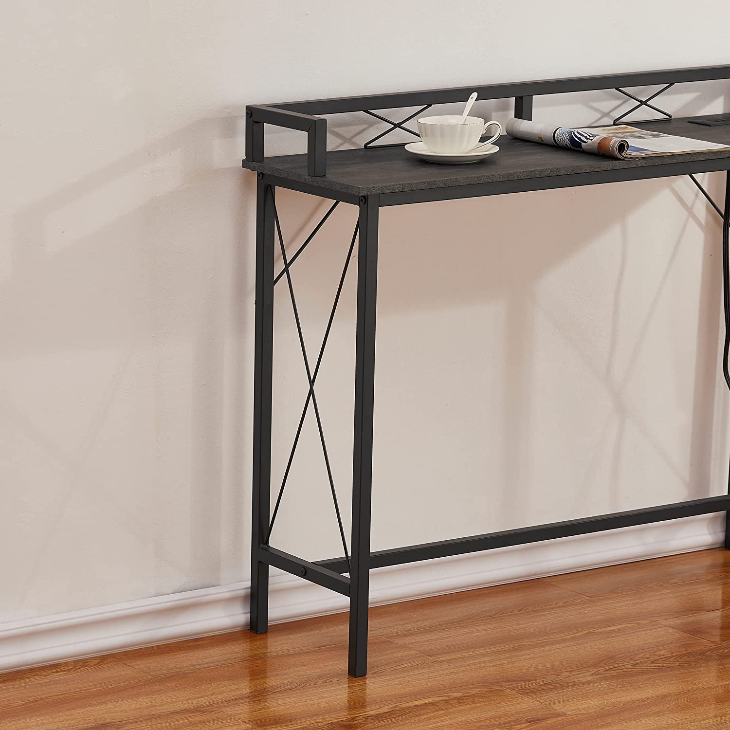 VECELO Extra Long Entryway Narrow Sofa Couch Behind Console Table with Power Outlet & USB Ports