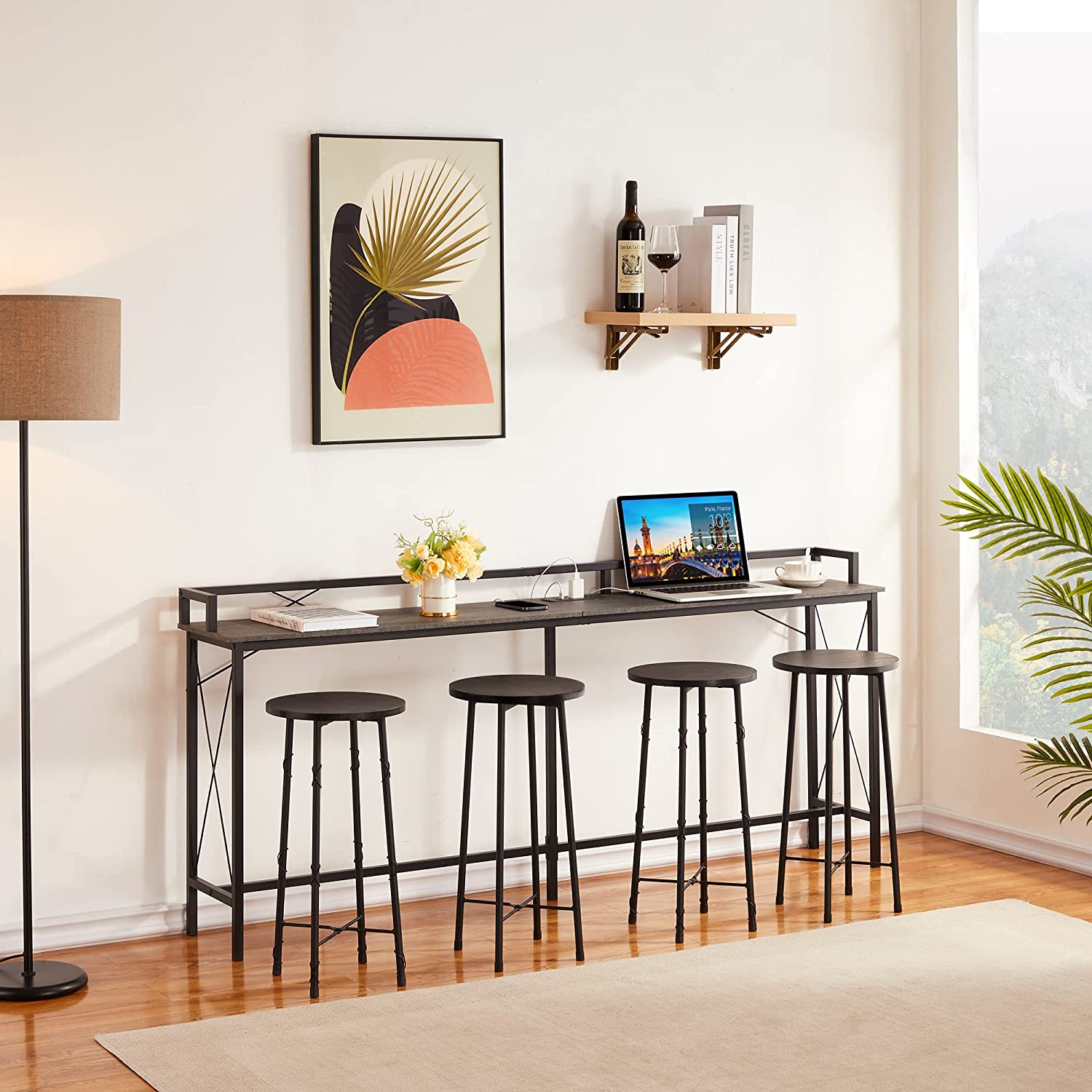 VECELO Extra Long Entryway Narrow Sofa Couch Behind Console Table with Power Outlet & USB Ports