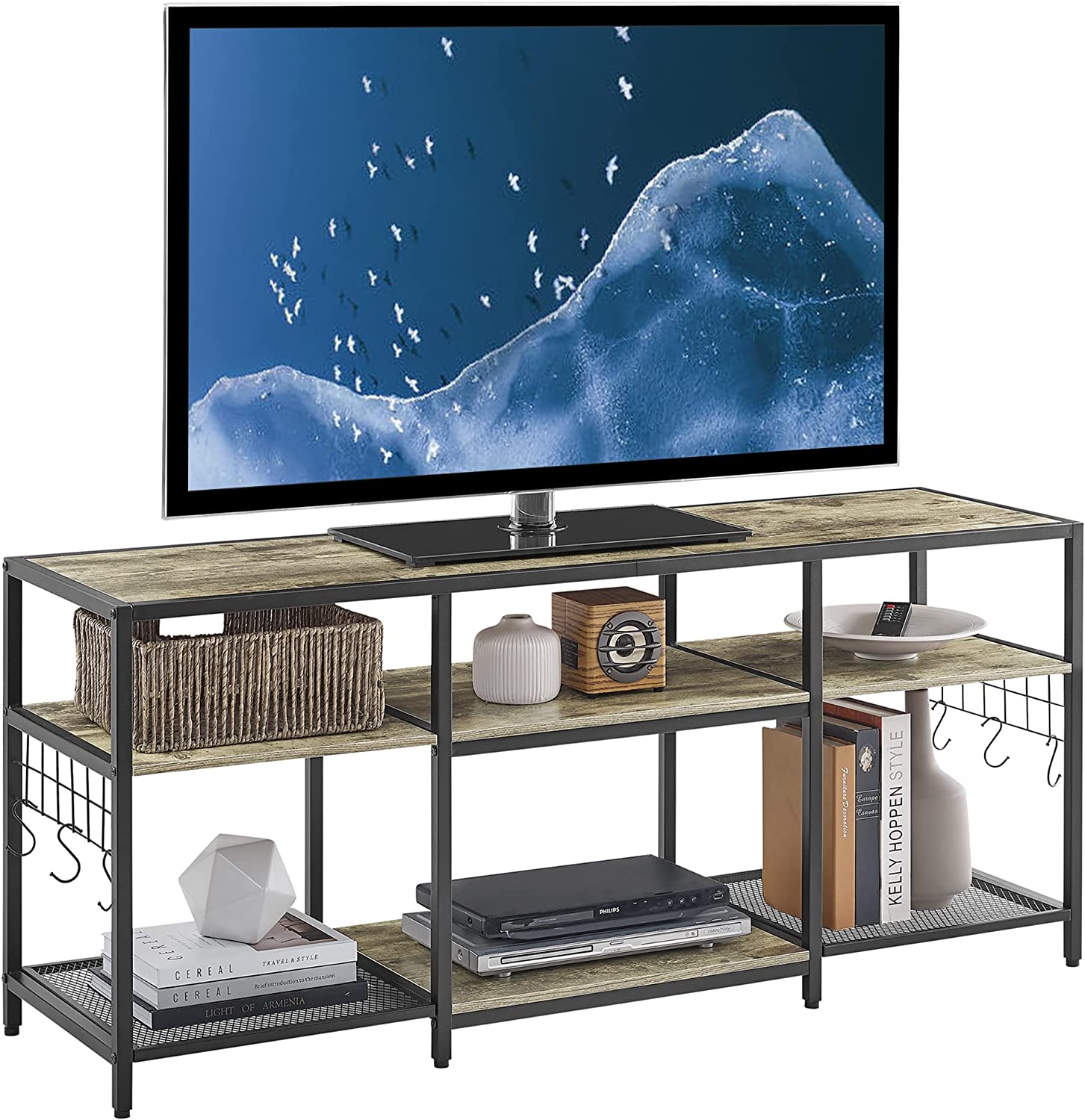 VECELO TV Stand Entertainment Center Media Console with 3-Tier Open Storage Shelves