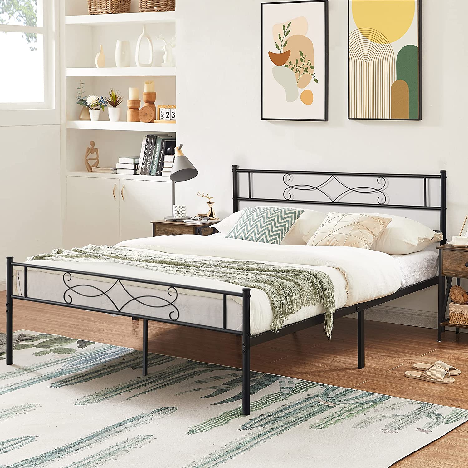 VECELO Metal Platform Bed Frame with Headboard & Footboard Premium Steel Slat Support Noise-Free