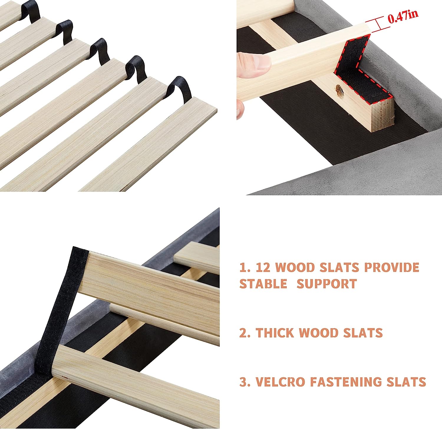 VECELO Modern Upholstered Platform Bedframe, Adjustable Headboard