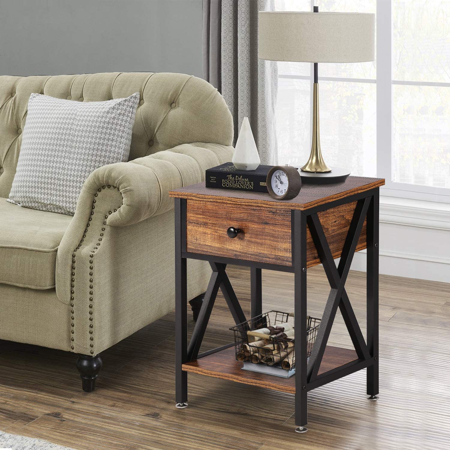 Versatile Nightstands X-Design Side End Table with Bin Drawer