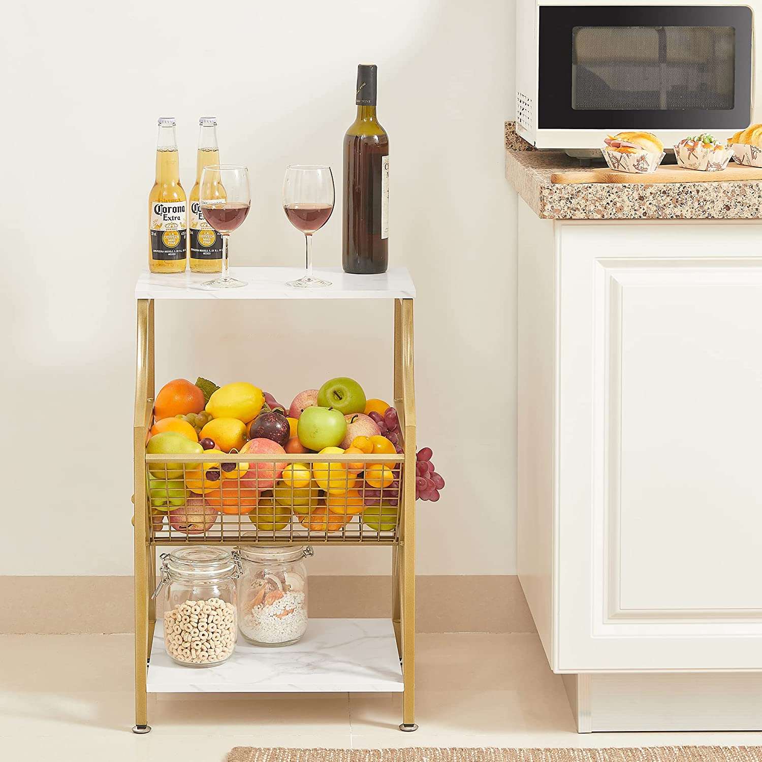 VECELO 3-Tier End Table with Storage Magazine Holder - VECELO