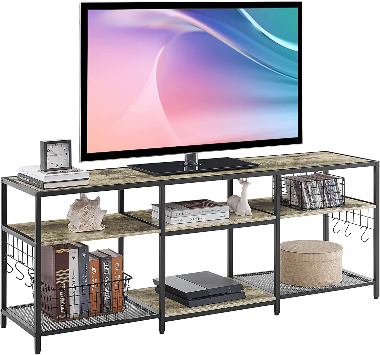 VECELO TV Stand Entertainment Center Media Console with 3-Tier Open Storage Shelves