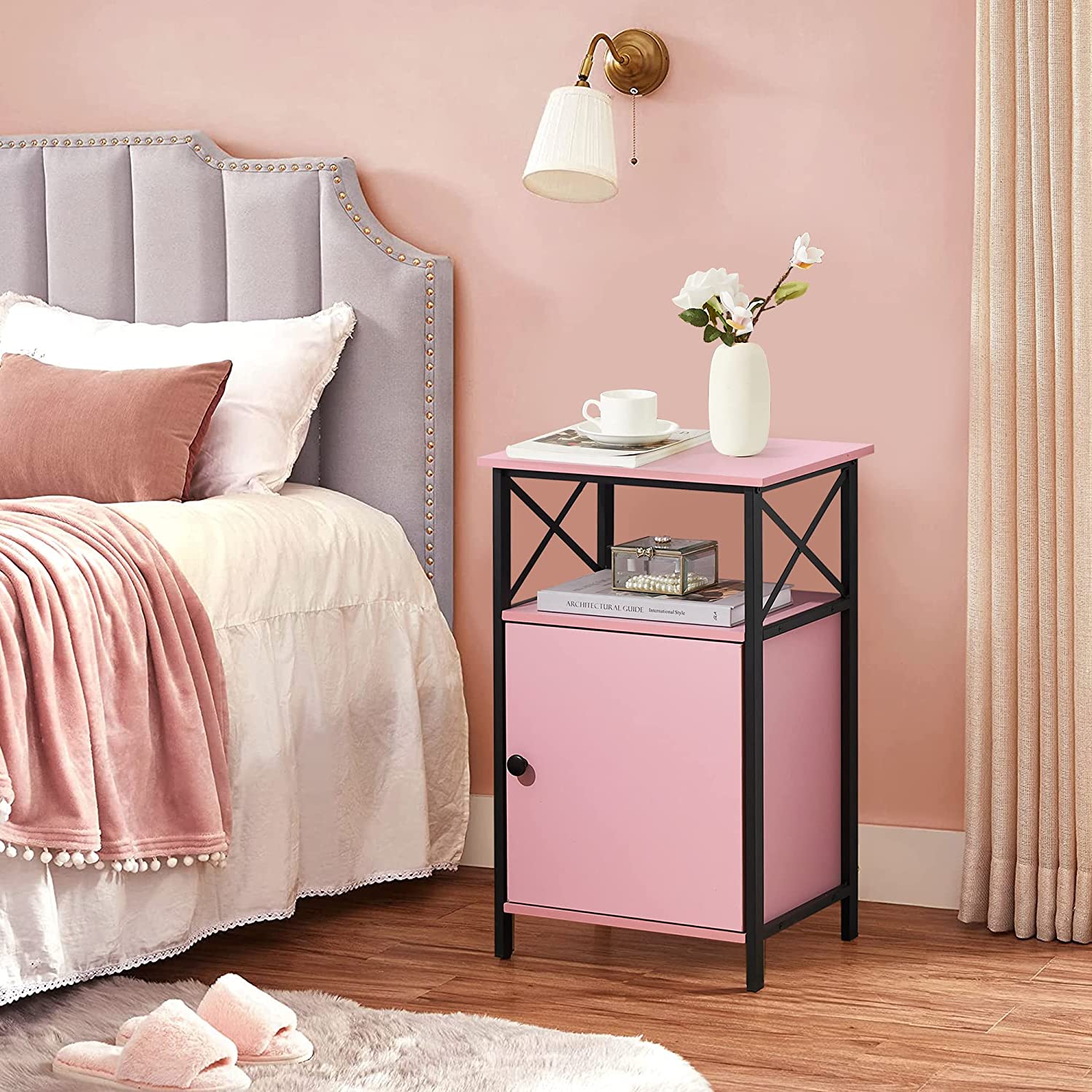 VECELO Tall Side Storage, Large Capacity Bedside Nightstand