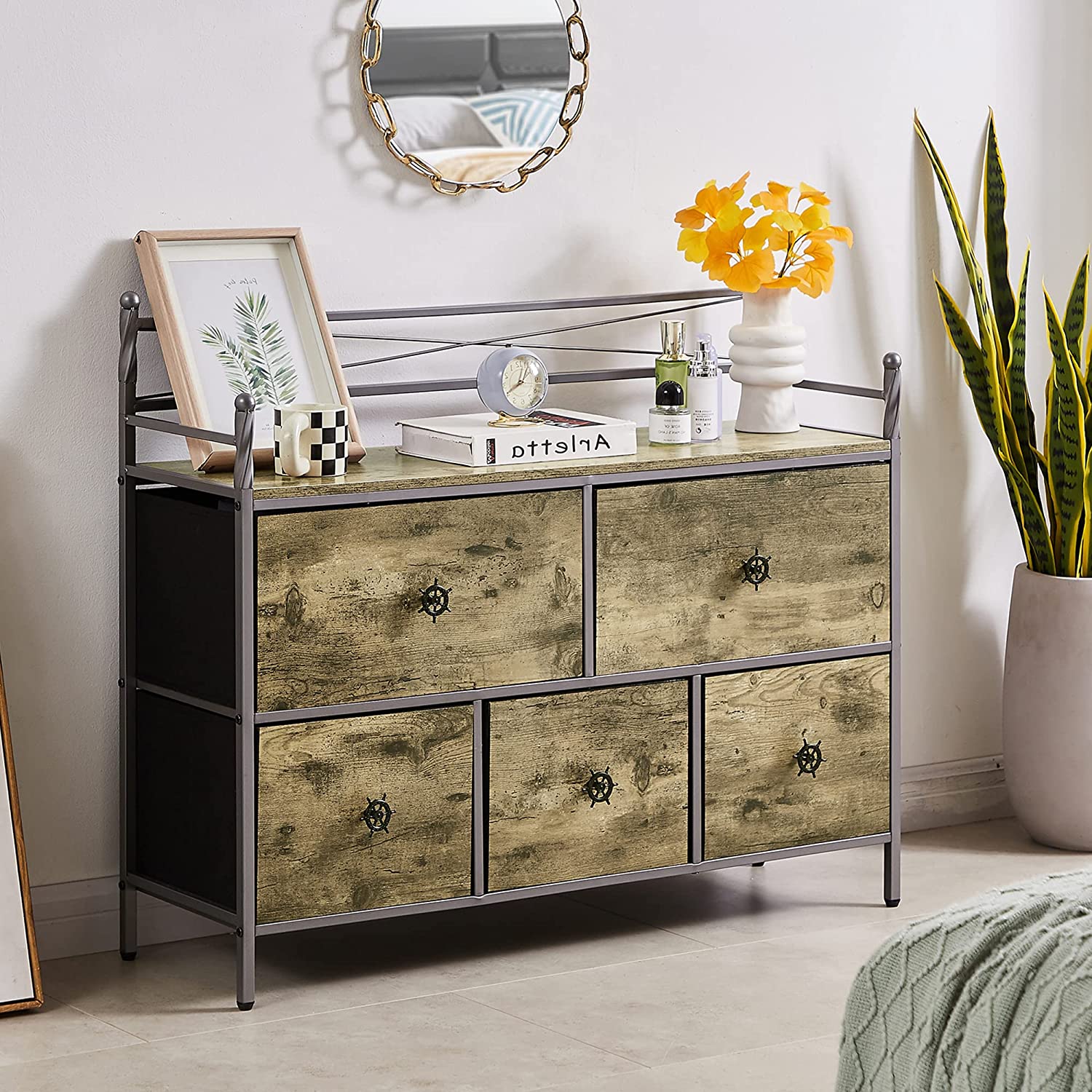 VECELO Dresser for Bedroom with 5 Drawers, Storage Organizer Unit Wide VECELO Dresser for Bedroom with 5 Drawers, Storage Organizer Unit Wide