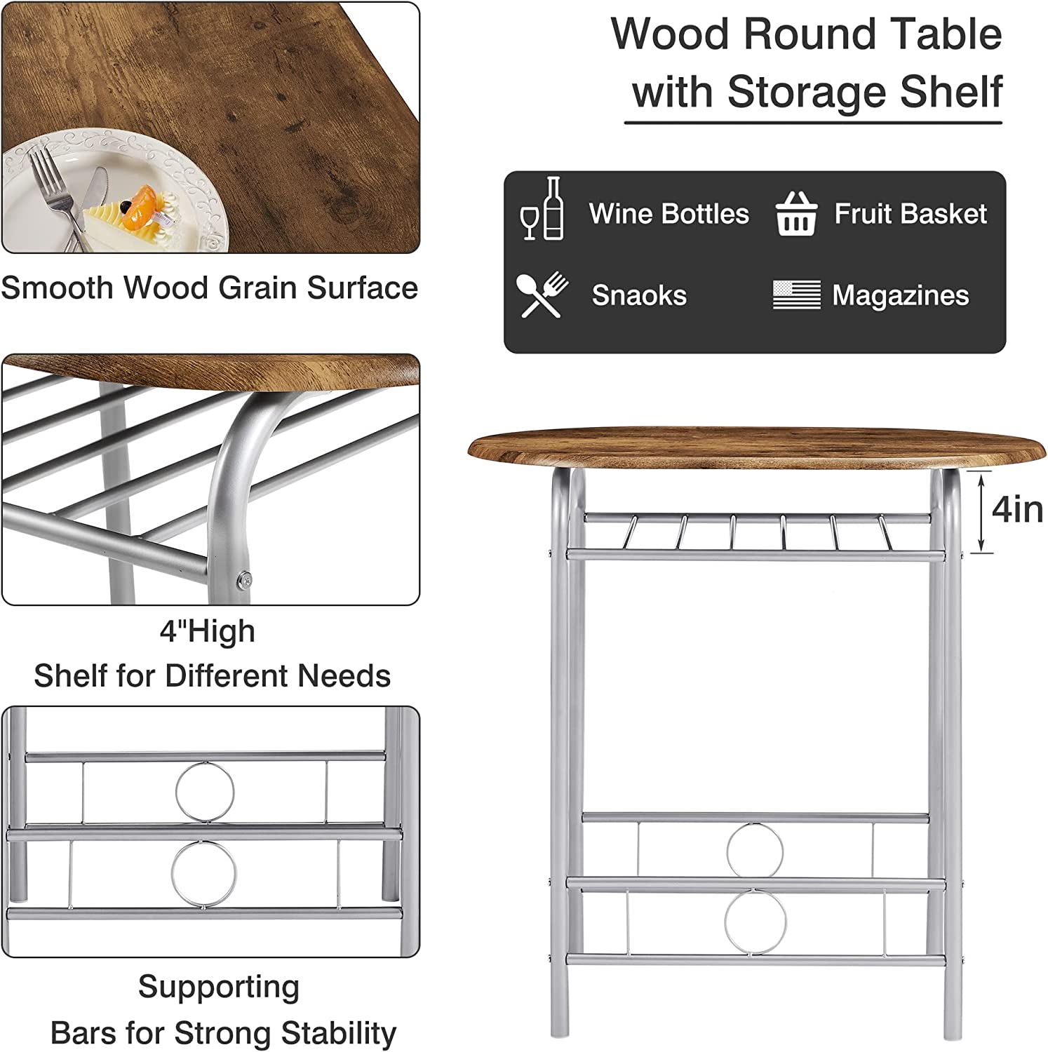 VECELO 3-Piece Dining Table Set/Round Tabletop & Chair for Kitchen - VECELO