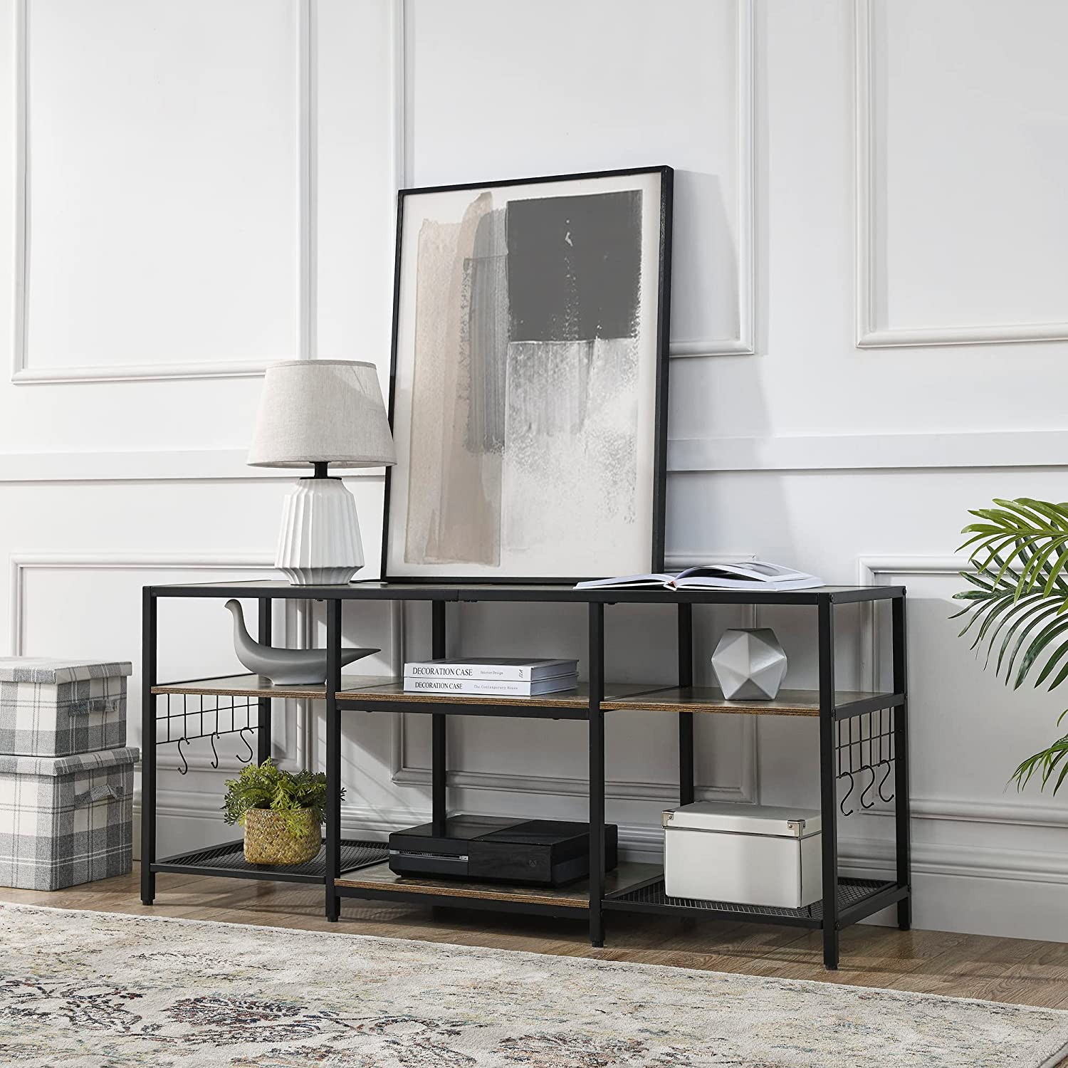 VECELO TV Stand Entertainment Center Media Console with 3-Tier Open Storage Shelves, Cabinet Table for Living Room Brown