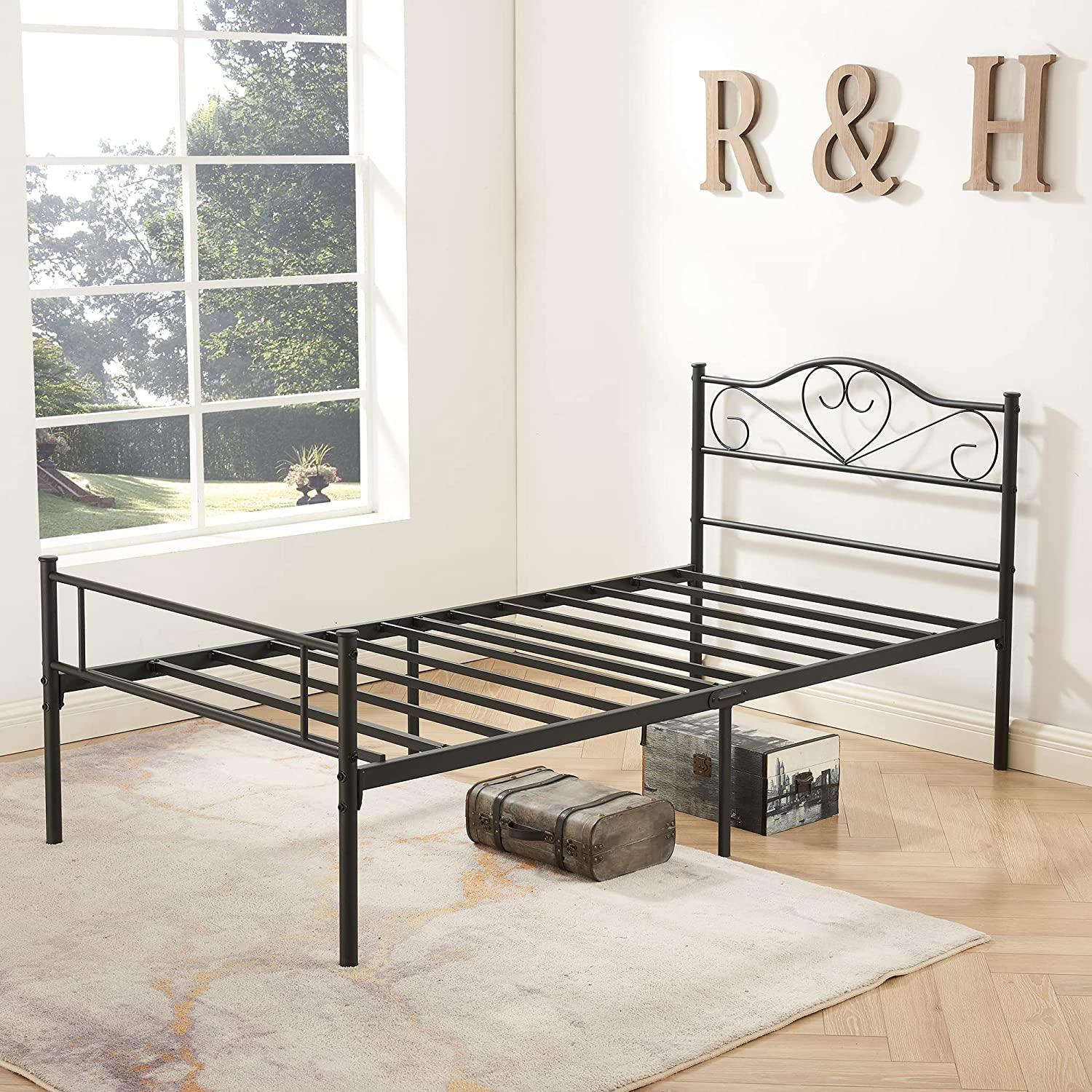 VECELO Metal Platform Bed Frame Mattress Foundation Decorative Headboard & Footboard