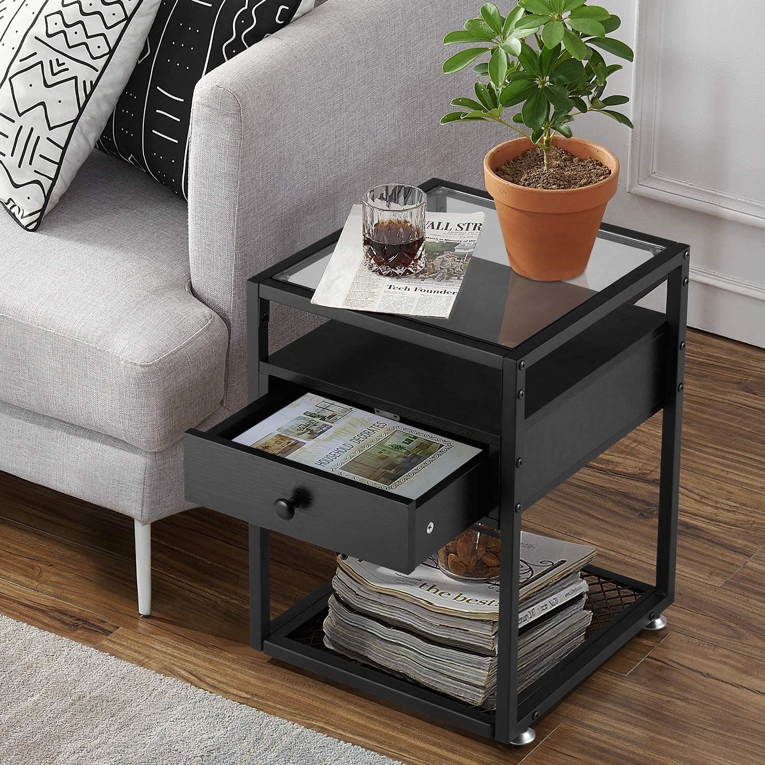versatile nightstand tempered glass end table